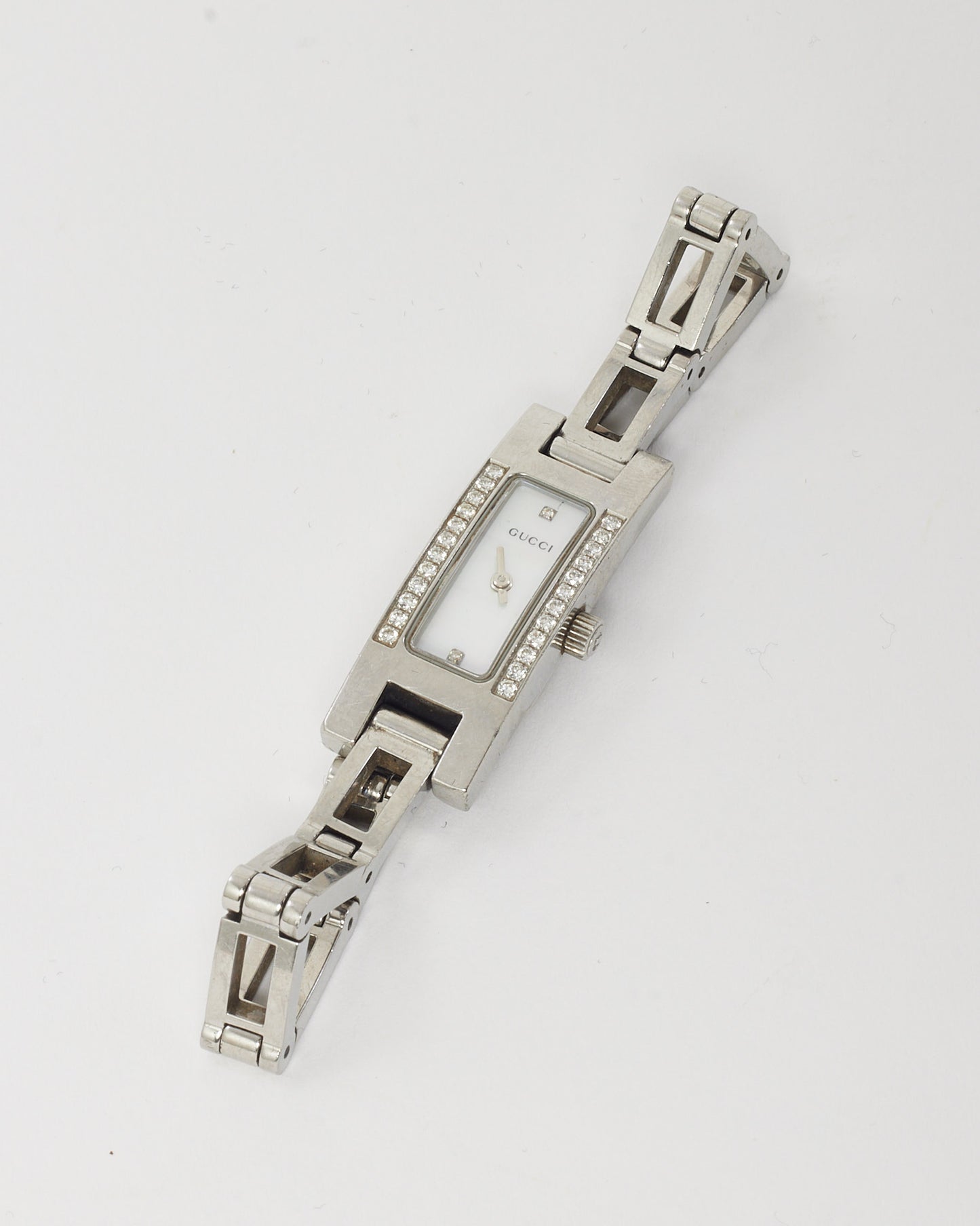 Gucci Silver Stainless Steel and Diamond Rectangular 3900L Watch