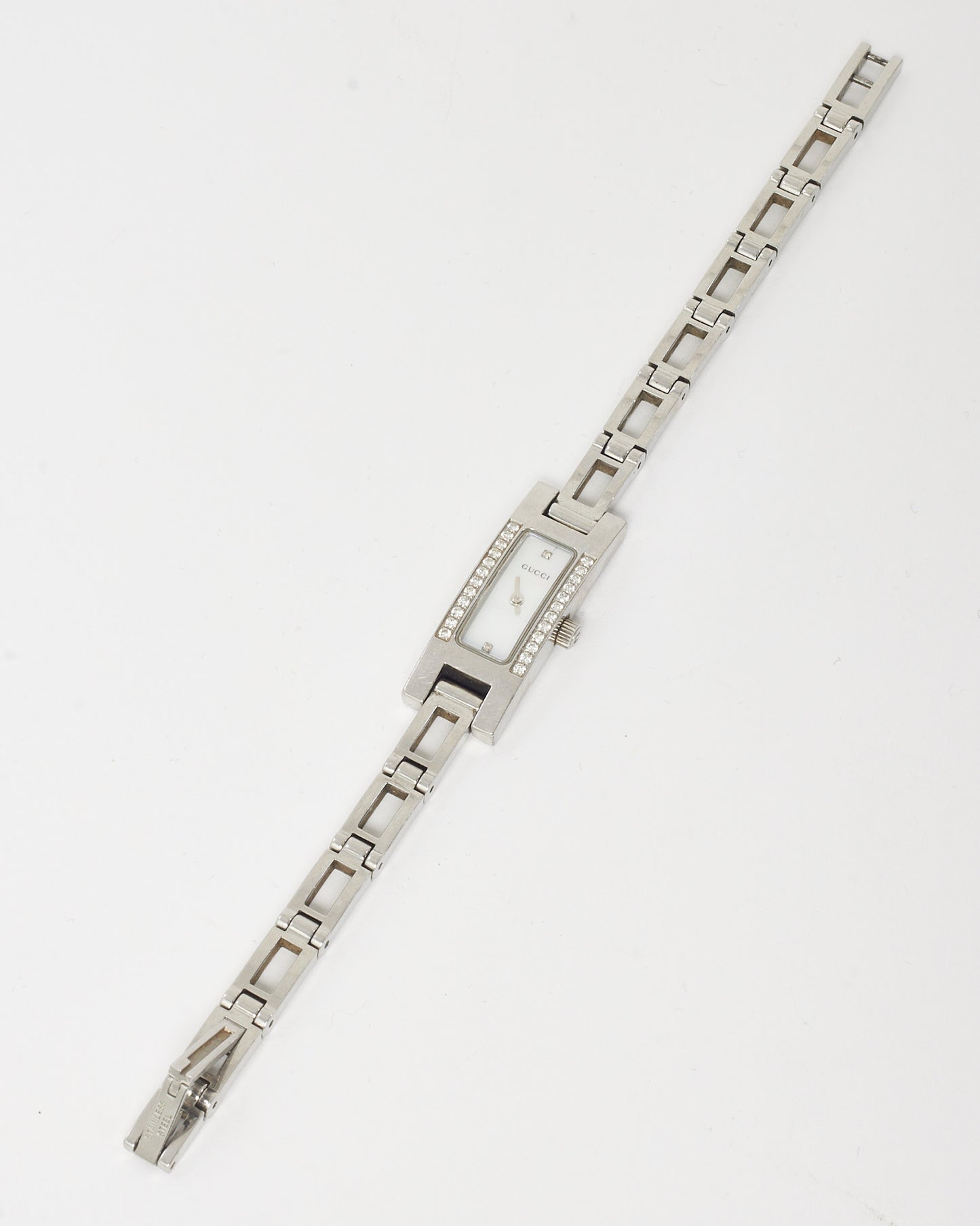 Gucci Silver Stainless Steel and Diamond Rectangular 3900L Watch