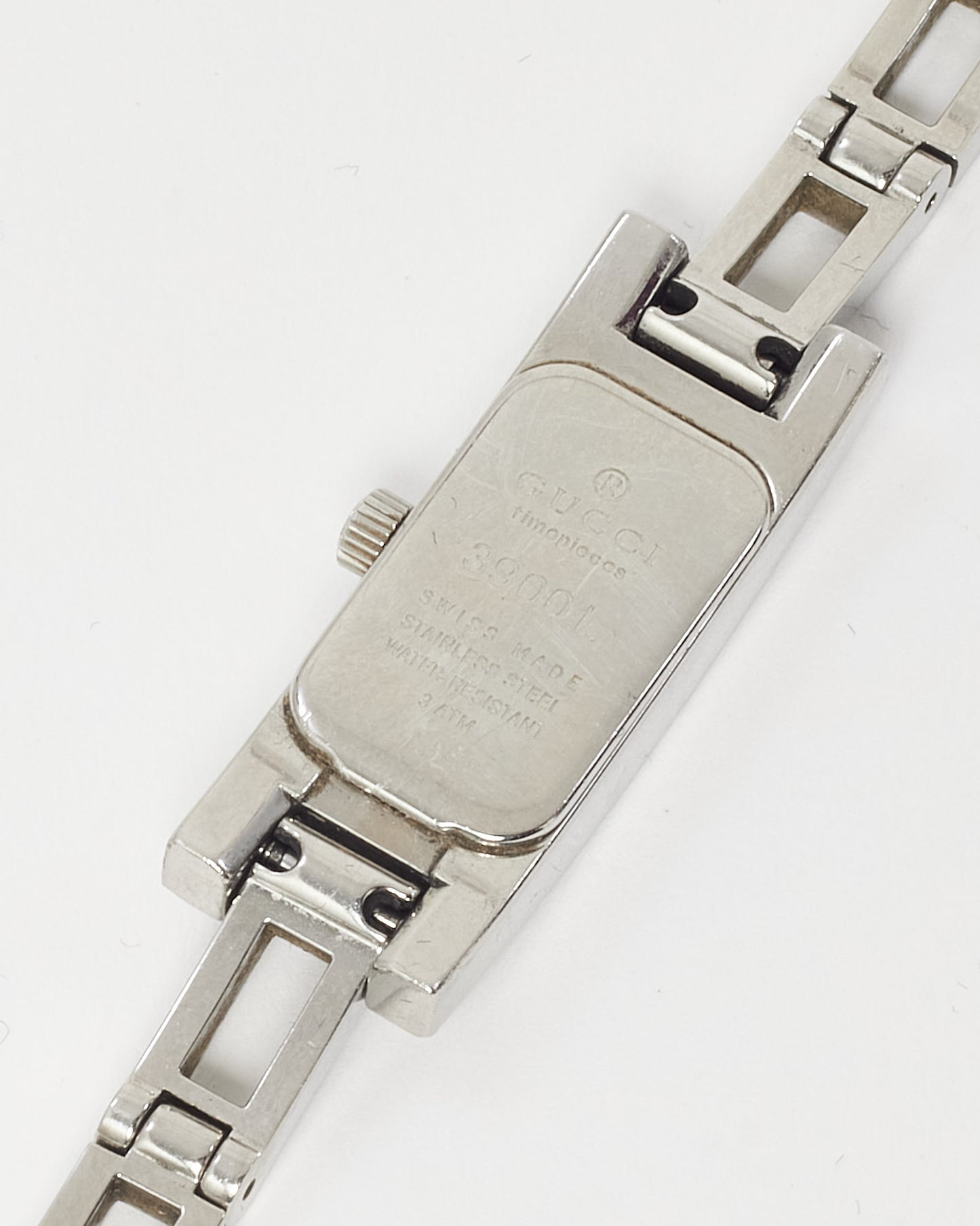 Gucci Silver Stainless Steel and Diamond Rectangular 3900L Watch