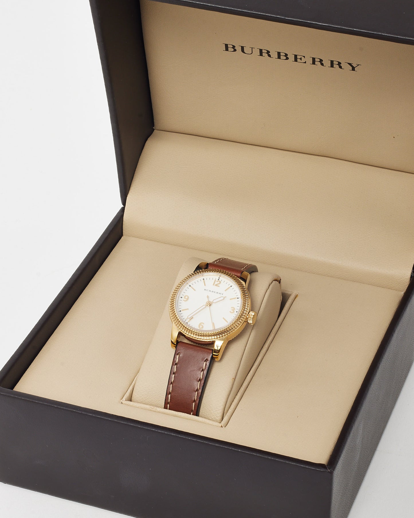 Burberry Brown Calfskin Leather Gold Steel BU7865 Utilitarian Watch