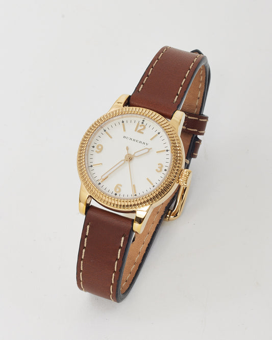 Burberry Brown Calfskin Leather Gold Steel BU7865 Utilitarian Watch