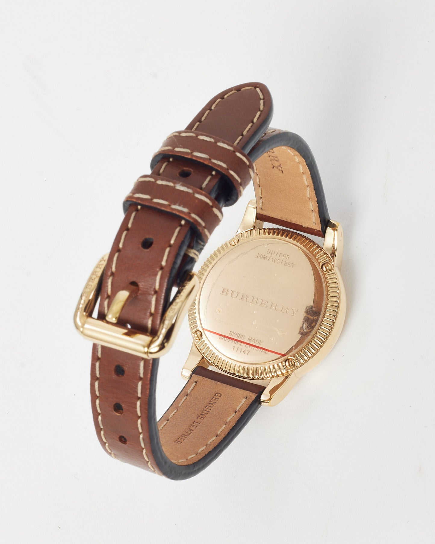 Burberry Brown Calfskin Leather Gold Steel BU7865 Utilitarian Watch