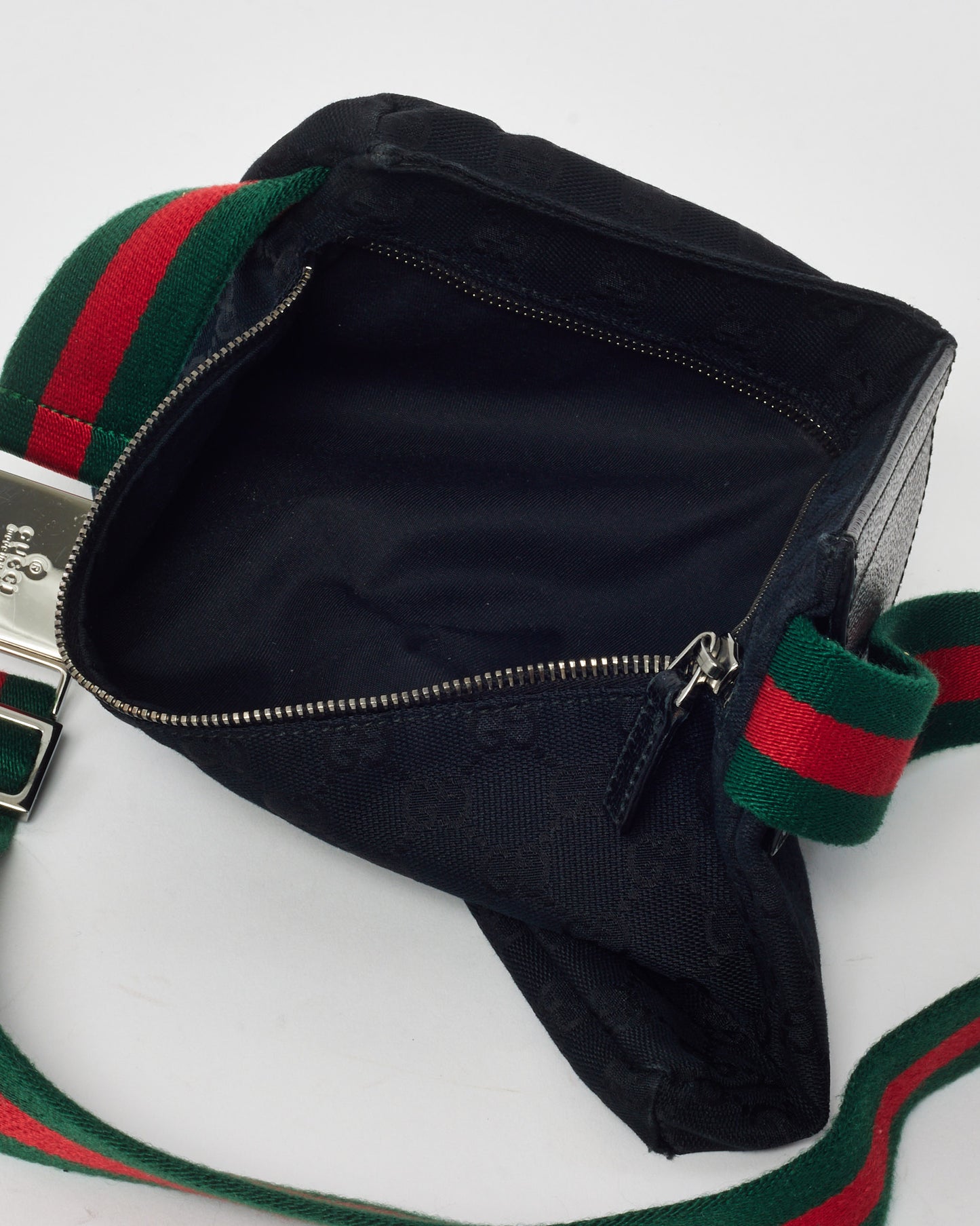 Gucci Black Monogram GG Canvas Double Pocket Belt Bag
