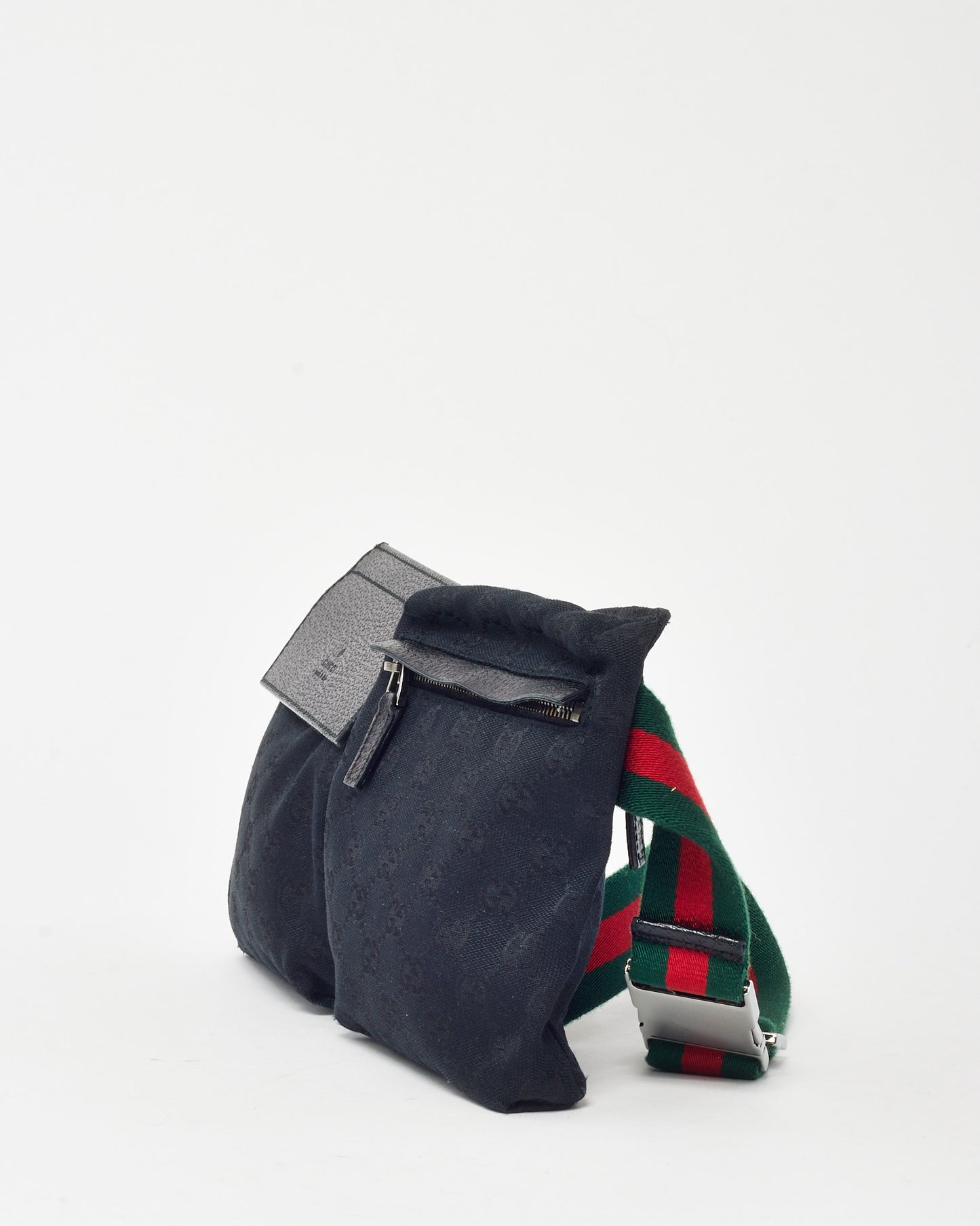 Gucci Black Monogram GG Canvas Double Pocket Belt Bag