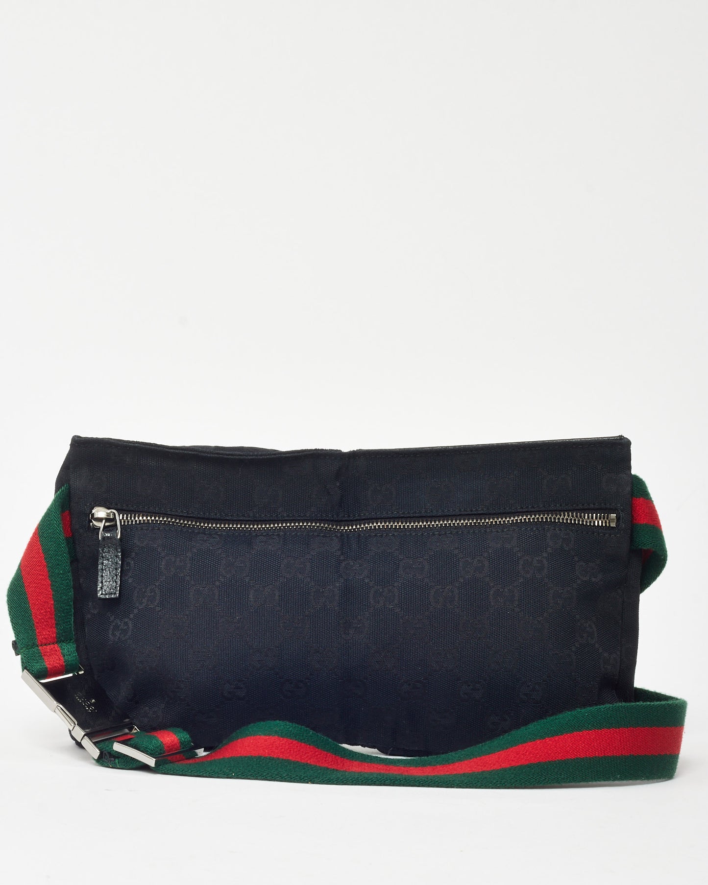 Gucci Black Monogram GG Canvas Double Pocket Belt Bag