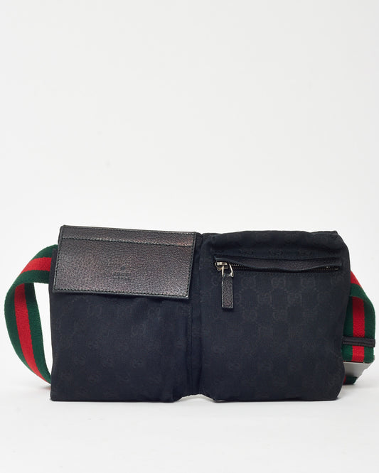 Gucci Black Monogram GG Canvas Double Pocket Belt Bag