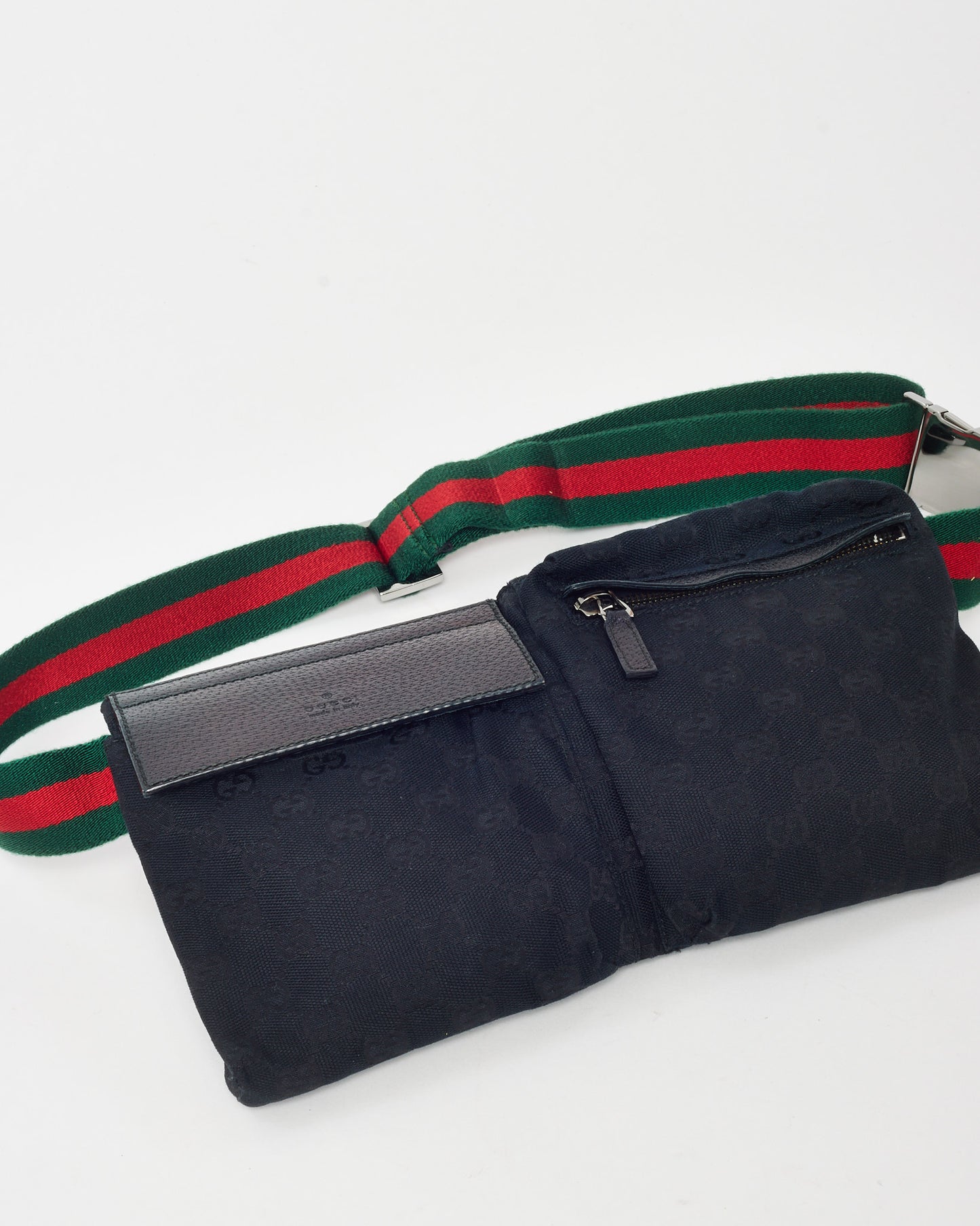 Gucci Black Monogram GG Canvas Double Pocket Belt Bag