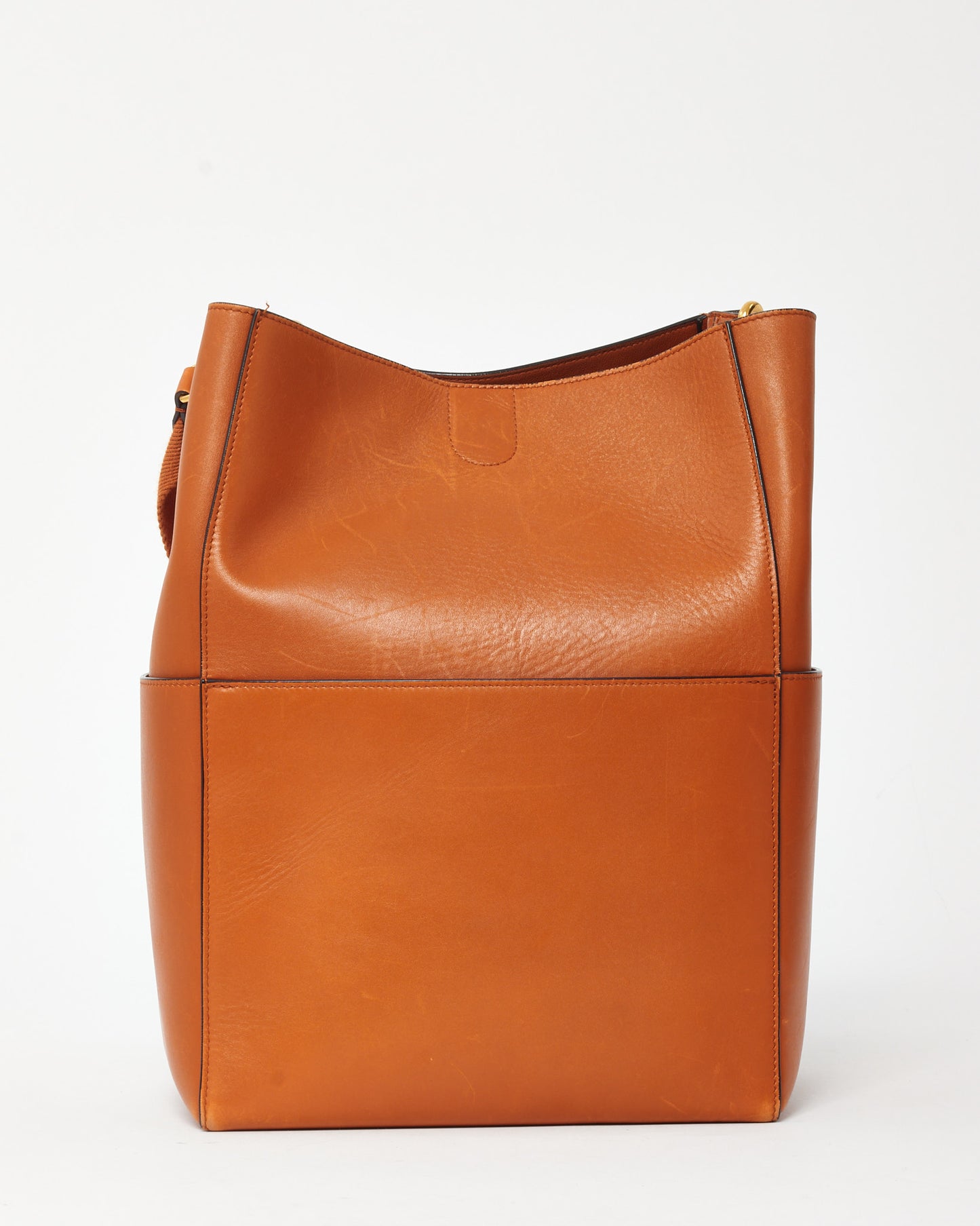 Celine Orange Tan Calfskin Leather Sangle Seau Bucket Bag