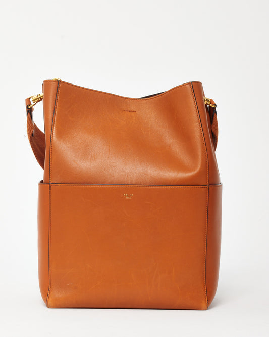 Celine Orange Tan Calfskin Leather Sangle Seau Bucket Bag