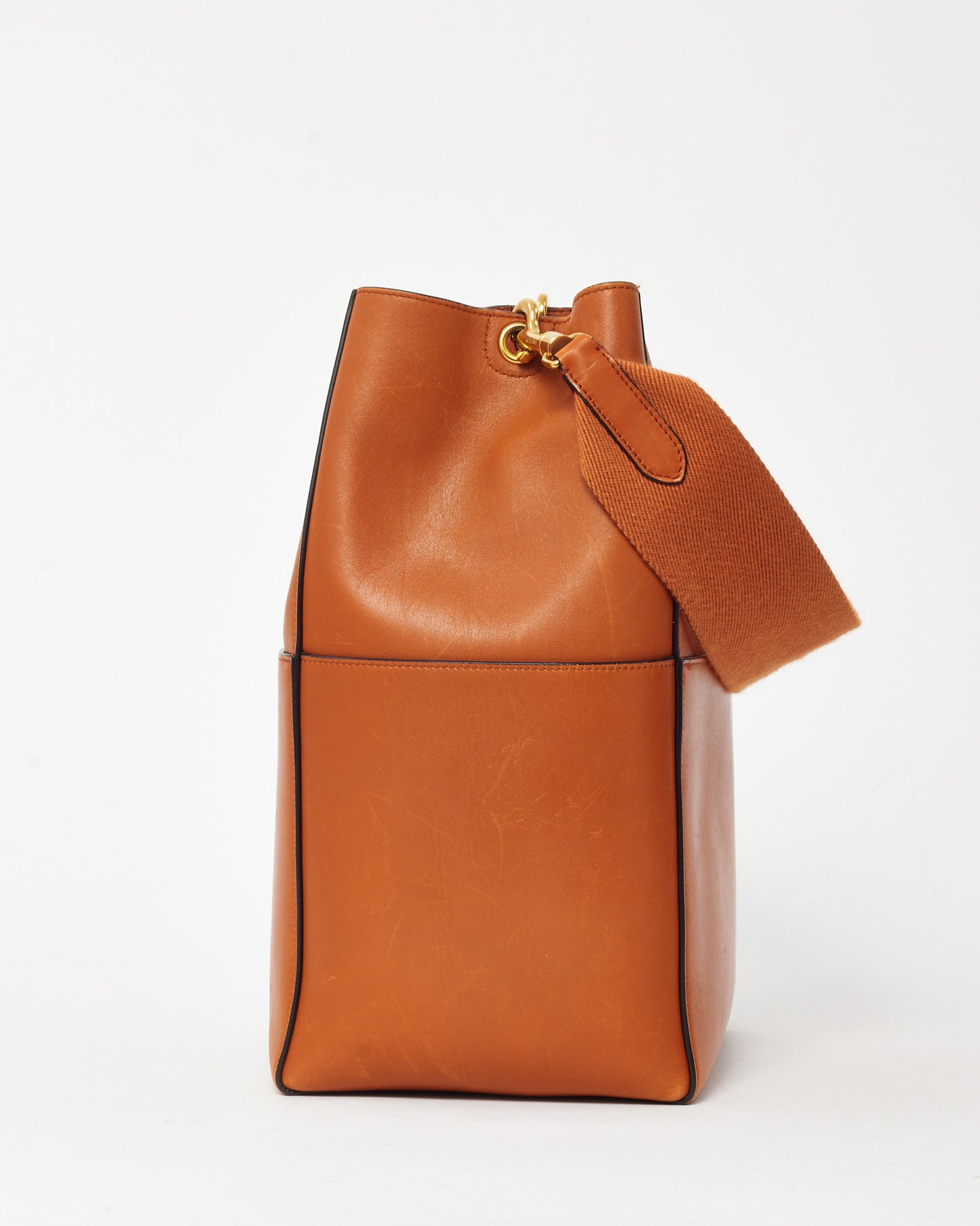 Celine Orange Tan Calfskin Leather Sangle Seau Bucket Bag