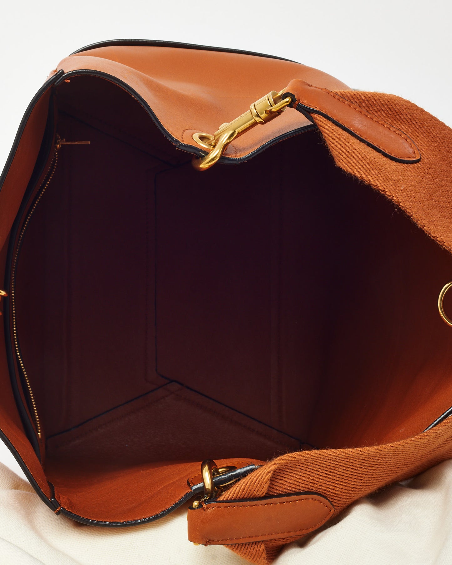 Celine Orange Tan Calfskin Leather Sangle Seau Bucket Bag