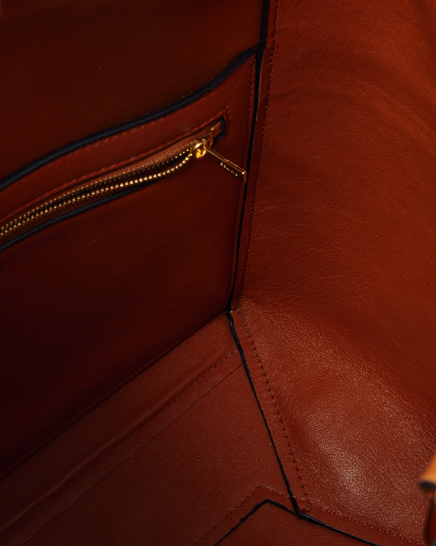 Celine Orange Tan Calfskin Leather Sangle Seau Bucket Bag