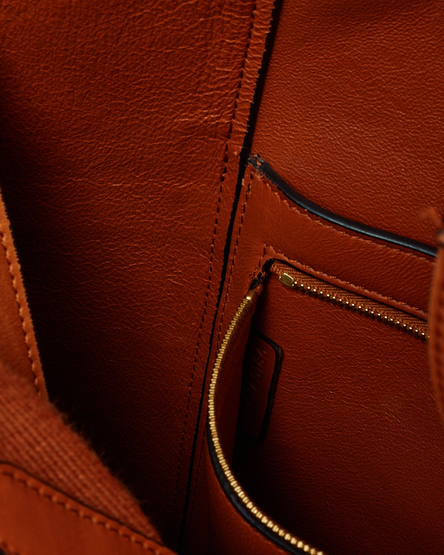 Celine Orange Tan Calfskin Leather Sangle Seau Bucket Bag