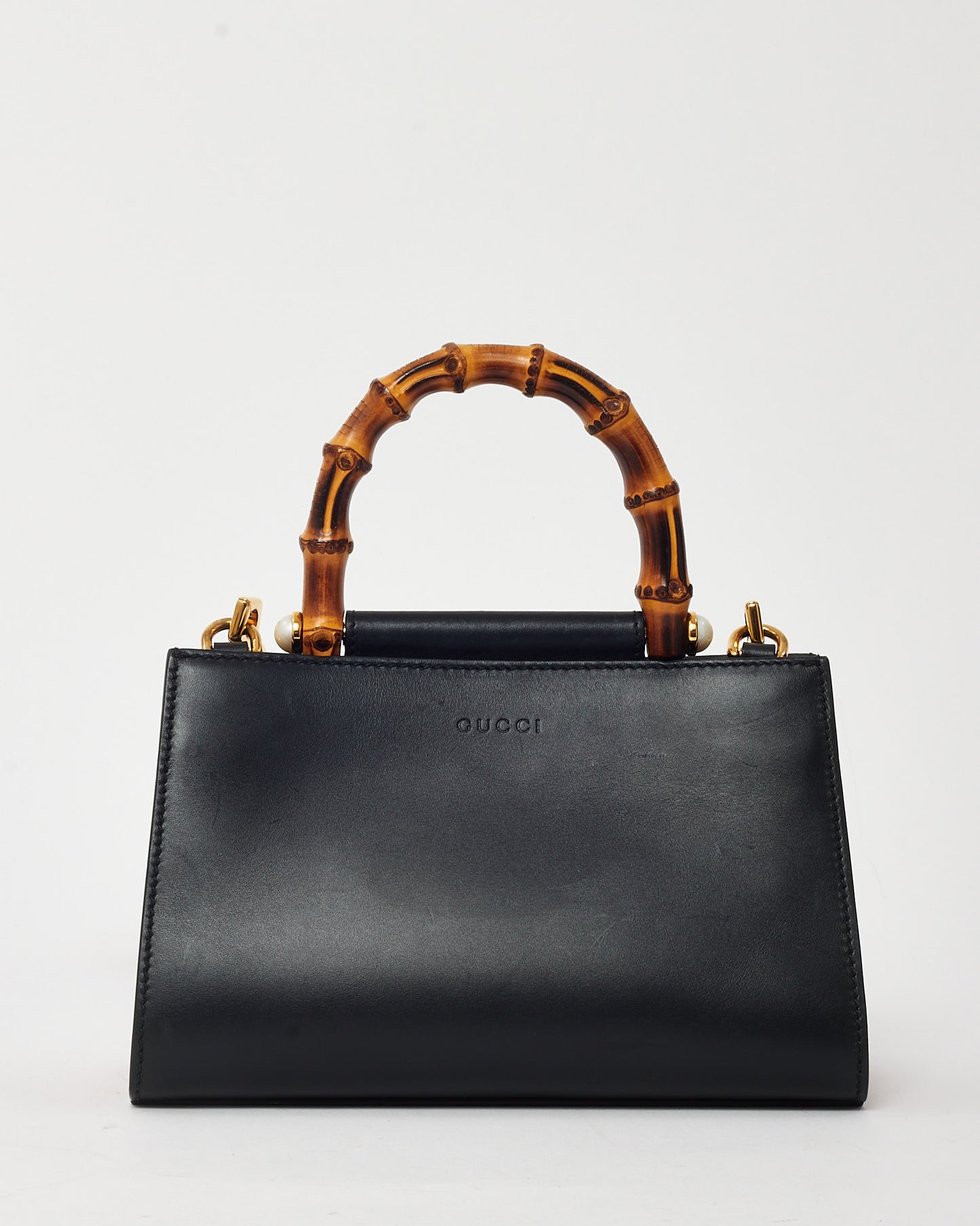 Gucci Black and Red Leather Mini Nymphaea Bamboo Top Handle Bag with Web Strap