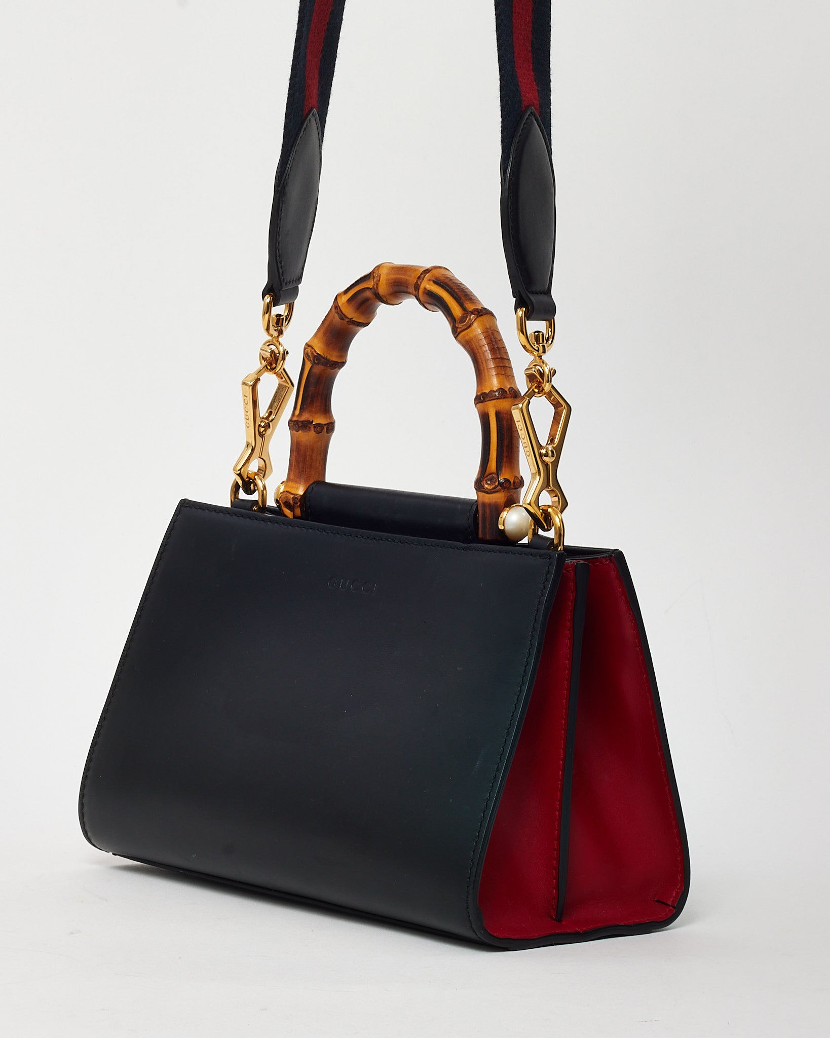 Buy Gucci Black and Red Leather Mini Nymphaea Bamboo Top Handle