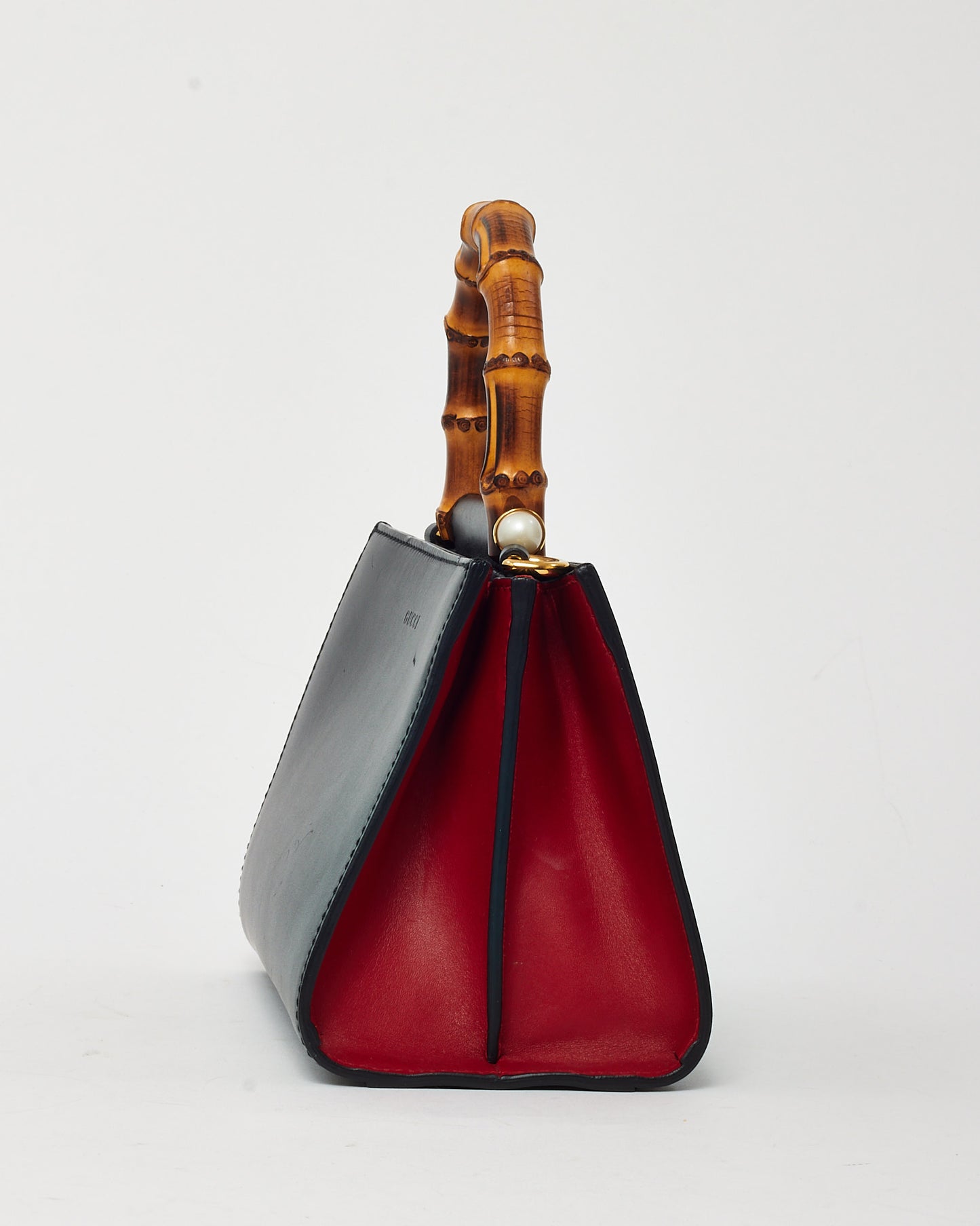 Gucci Black and Red Leather Mini Nymphaea Bamboo Top Handle Bag with Web Strap