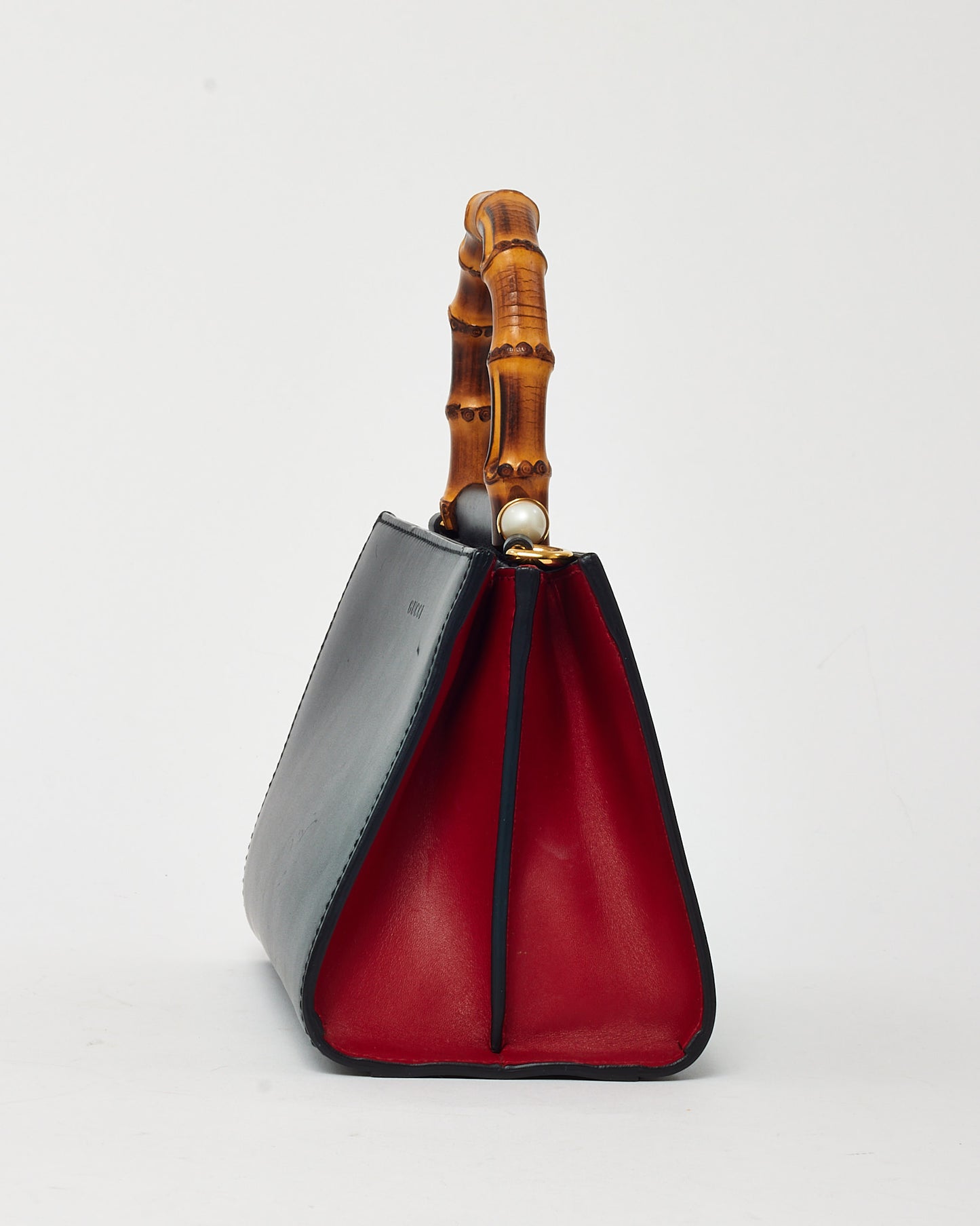 Gucci Black and Red Leather Mini Nymphaea Bamboo Top Handle Bag with Web Strap