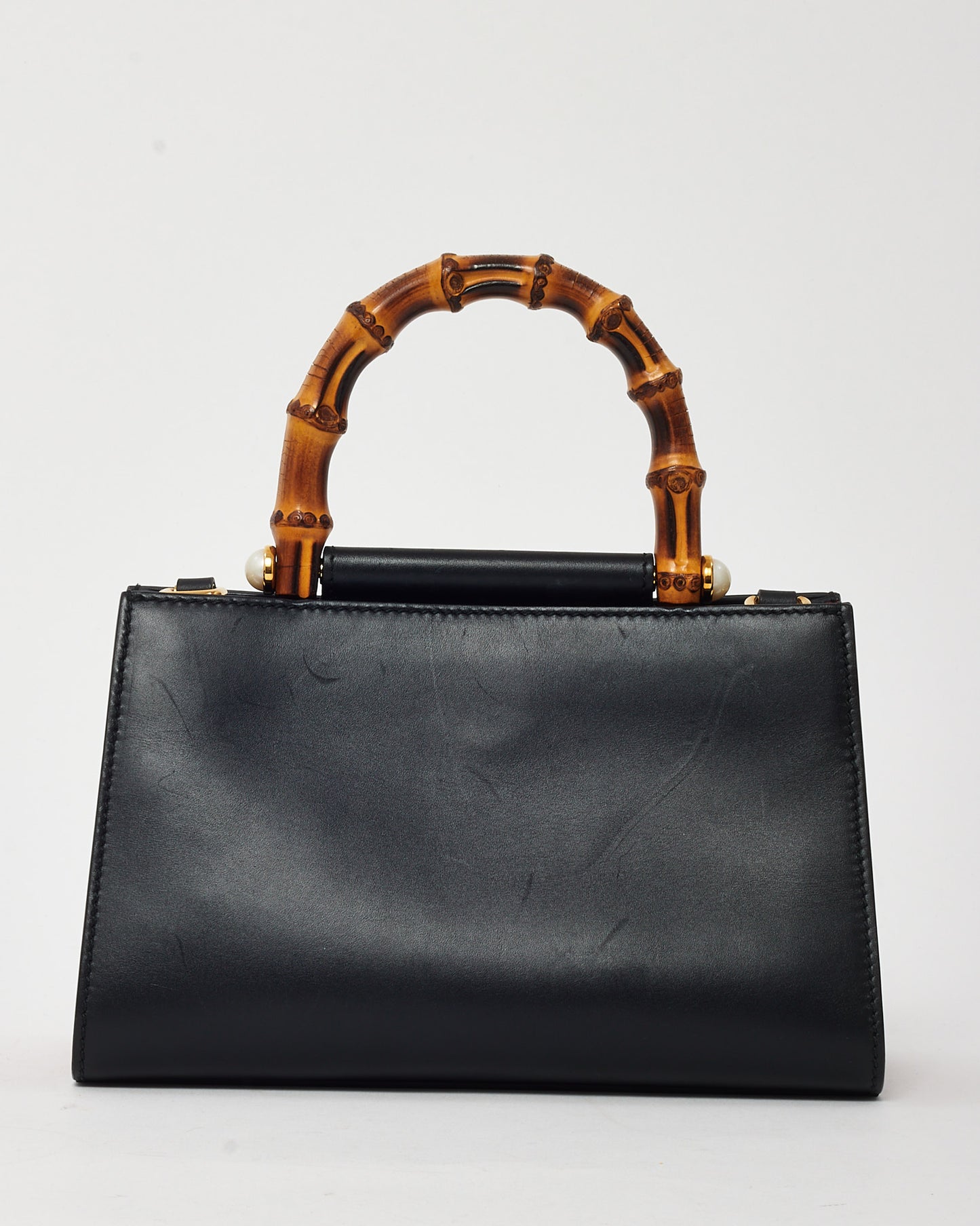 Gucci Black and Red Leather Mini Nymphaea Bamboo Top Handle Bag with Web Strap