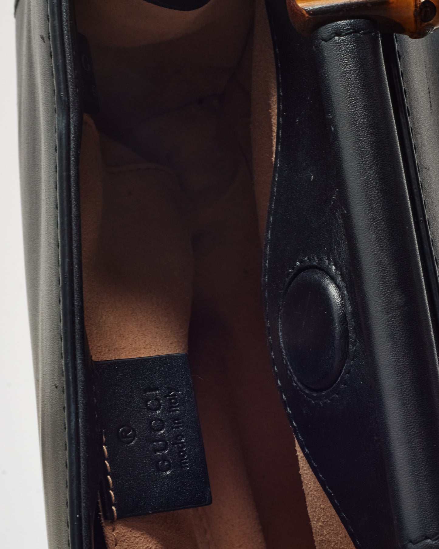 Gucci Black and Red Leather Mini Nymphaea Bamboo Top Handle Bag with Web Strap