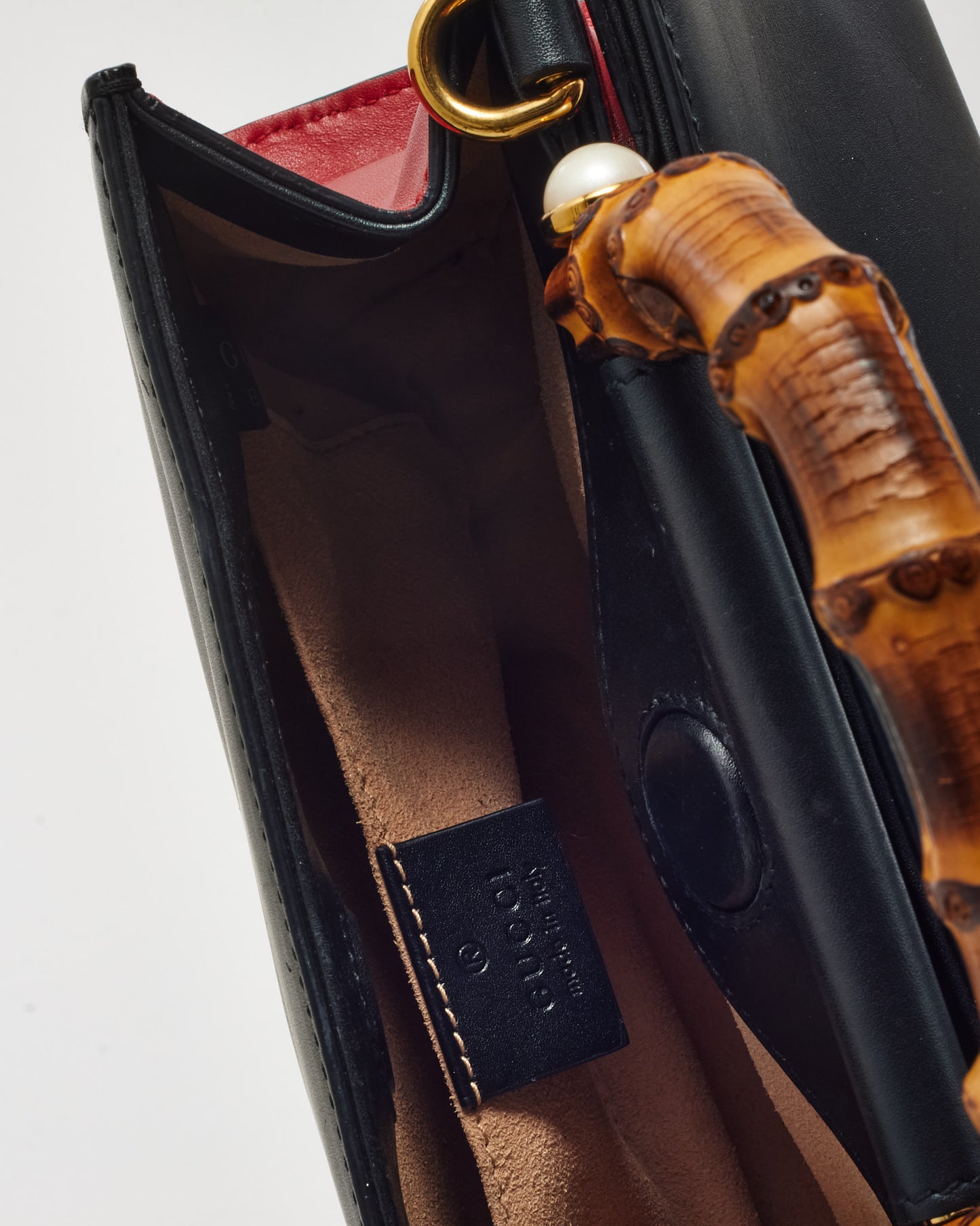 Gucci Black and Red Leather Mini Nymphaea Bamboo Top Handle Bag with Web Strap