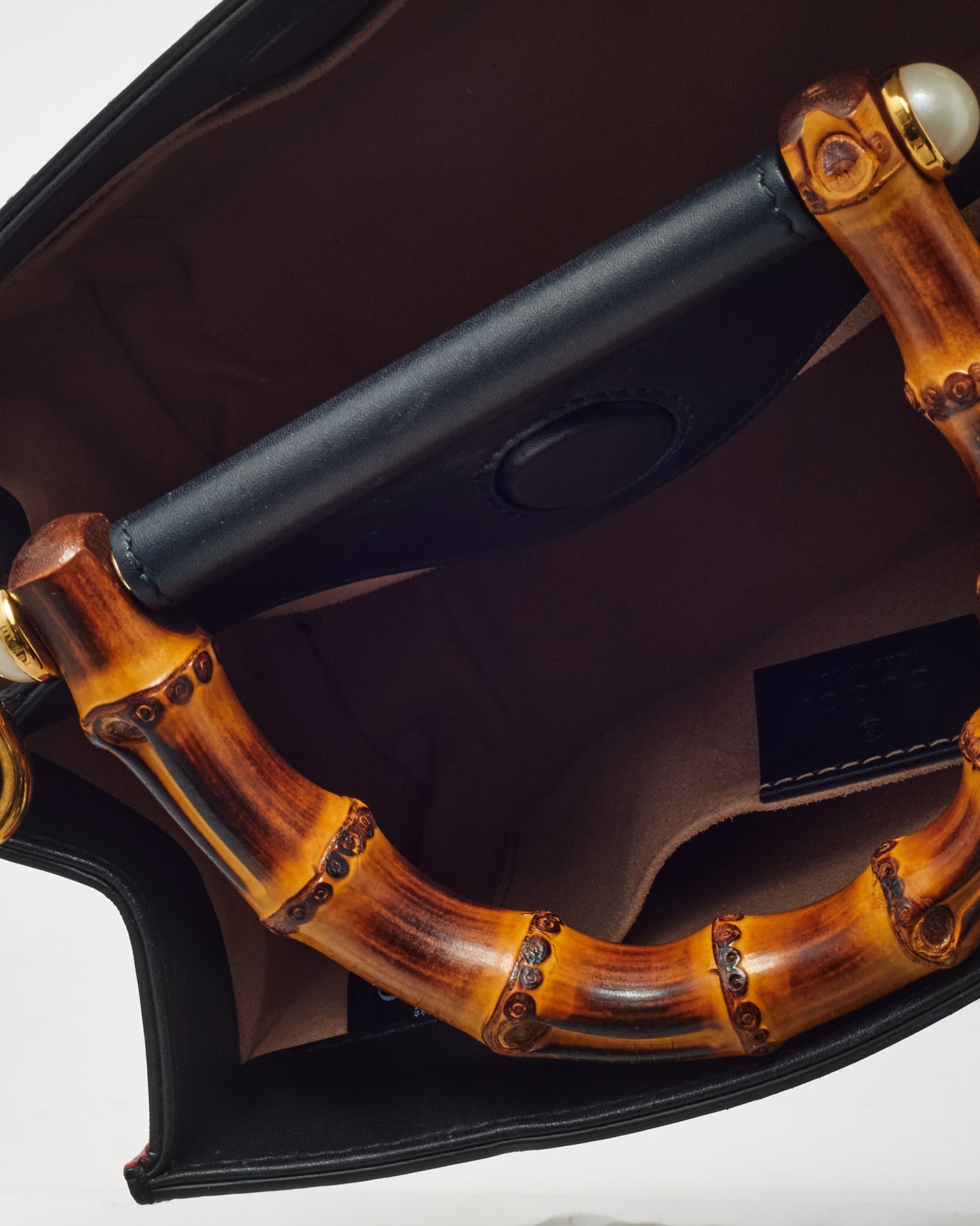 Gucci Black and Red Leather Mini Nymphaea Bamboo Top Handle Bag with Web Strap