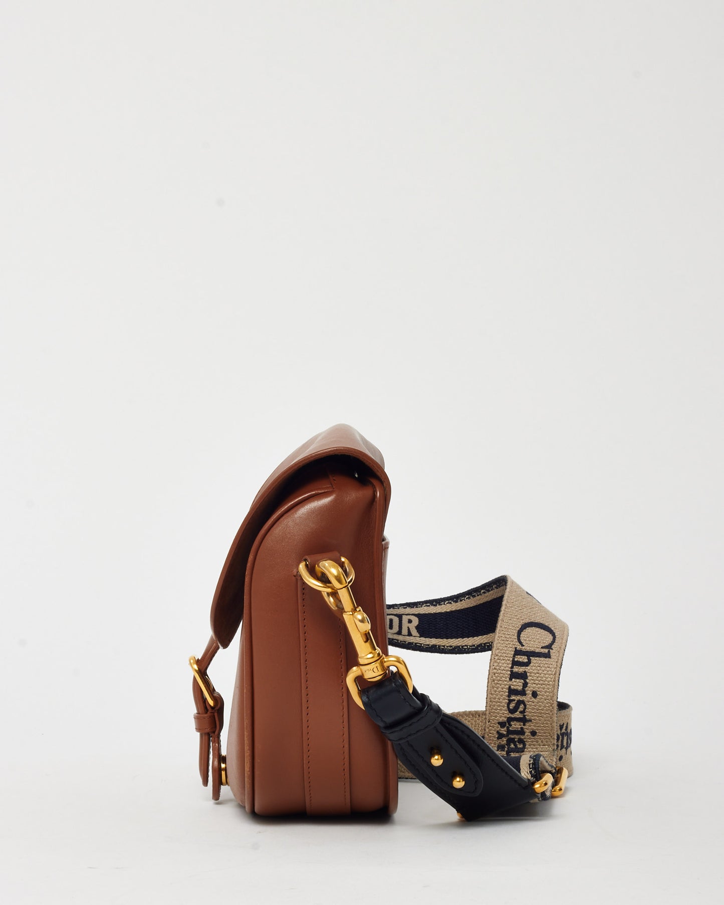 Dior Tan Smooth Leather Medium Bobby Bag with Canvas Embroidery Logo Strap