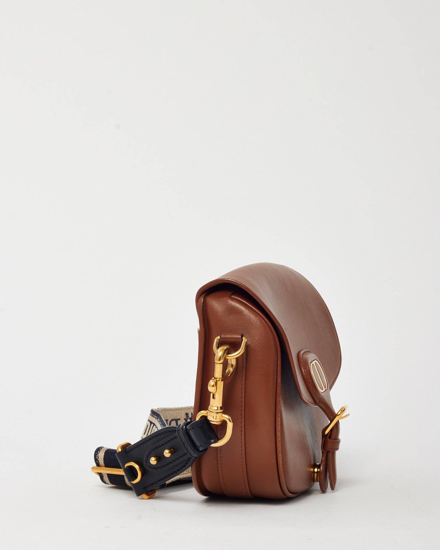 Dior Tan Smooth Leather Medium Bobby Bag with Canvas Embroidery Logo Strap