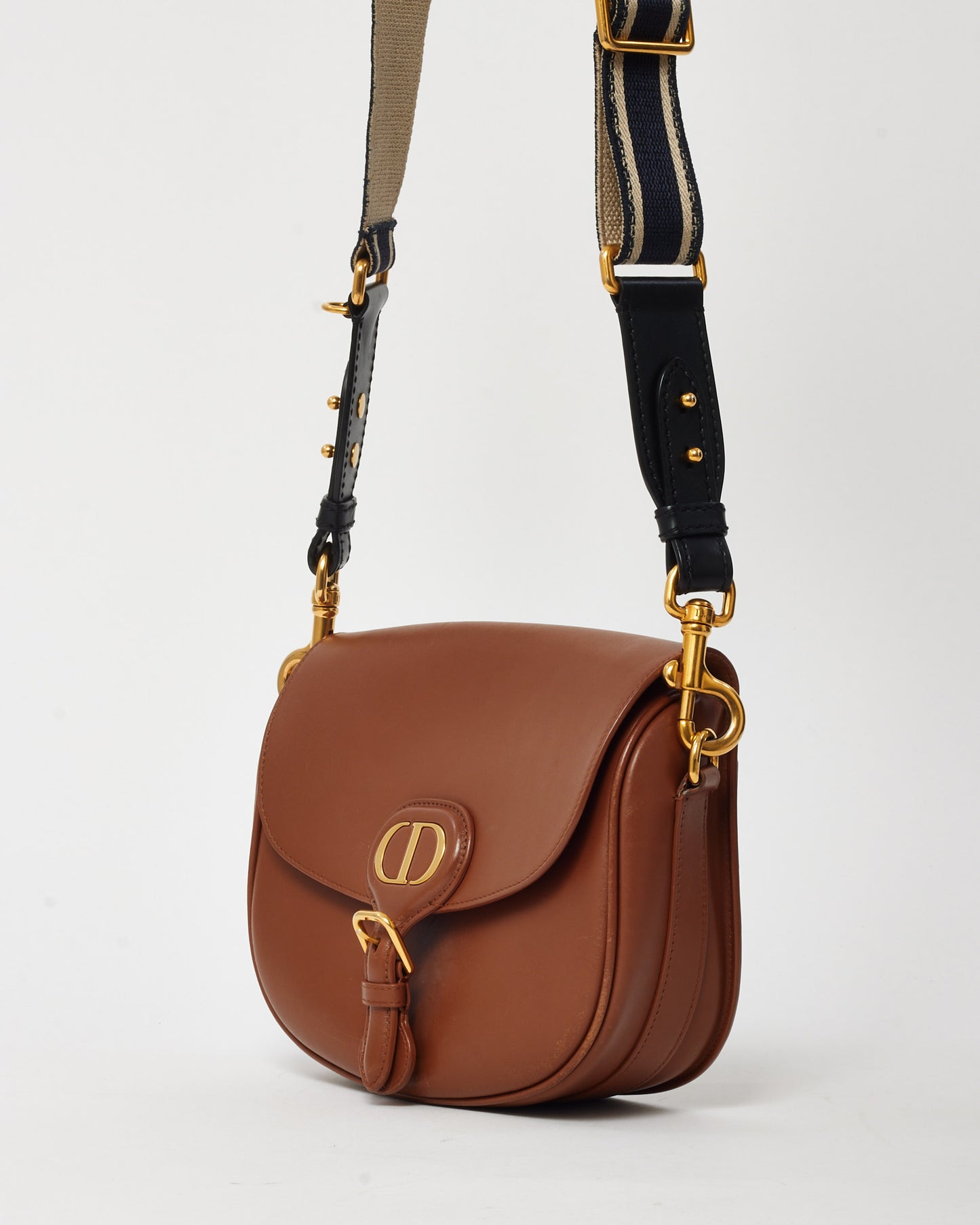 Dior Tan Smooth Leather Medium Bobby Bag with Canvas Embroidery Logo Strap