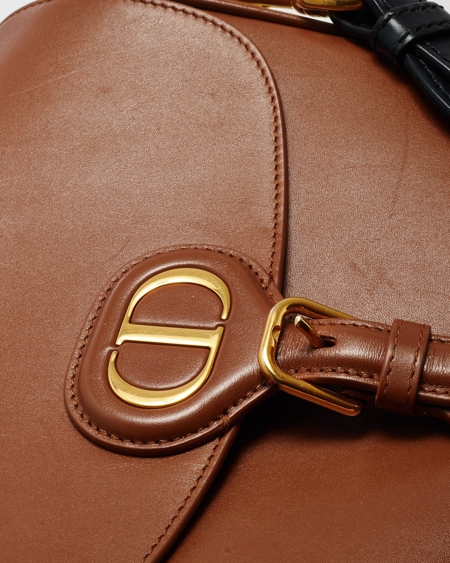 Dior Tan Smooth Leather Medium Bobby Bag with Canvas Embroidery Logo Strap