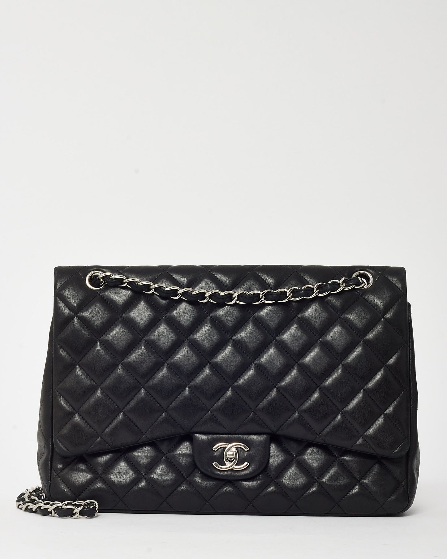 Chanel Black Quilted Lambskin Leather Maxi Single Flap Bag SHW