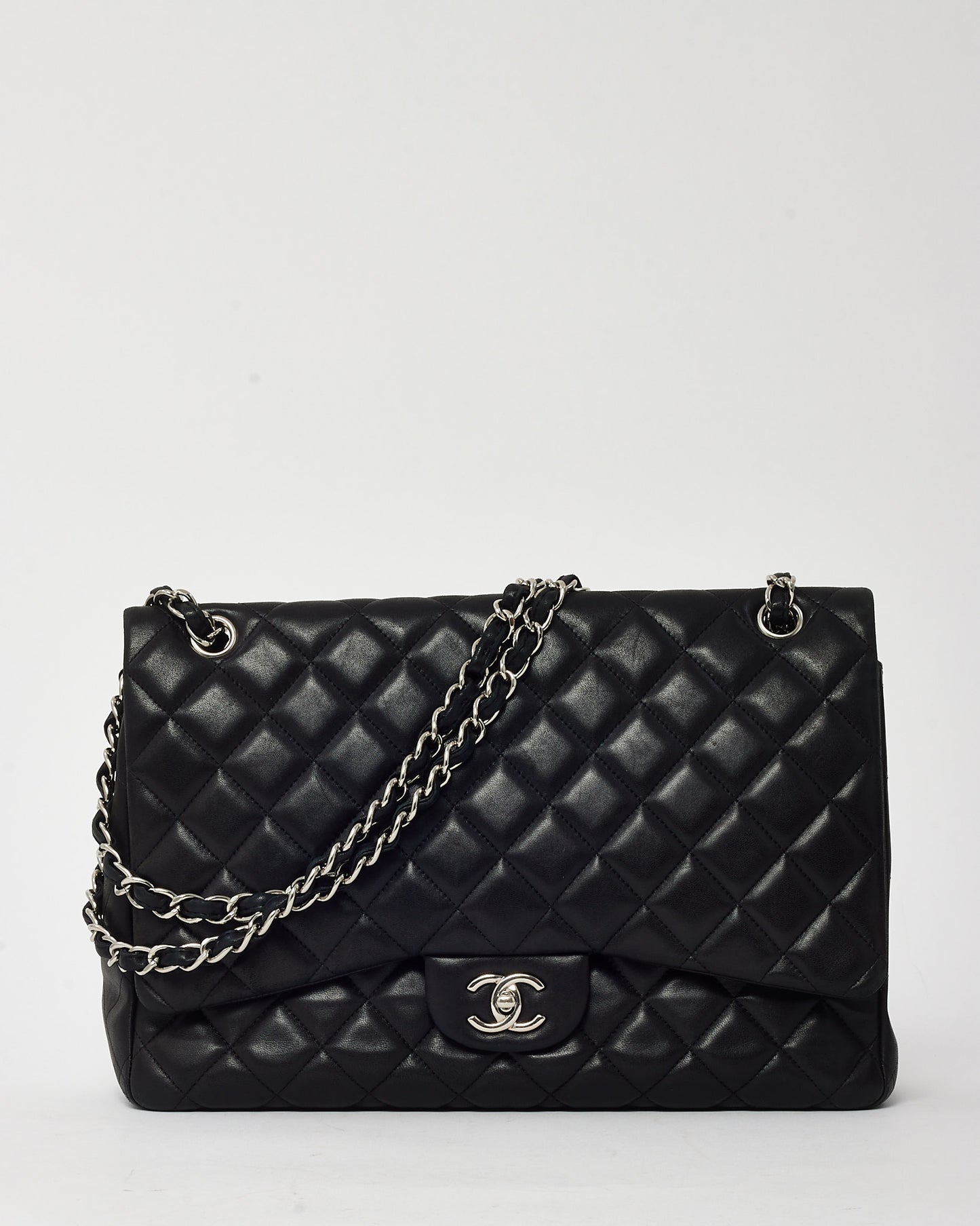 Chanel Black Quilted Lambskin Leather Maxi Single Flap Bag SHW