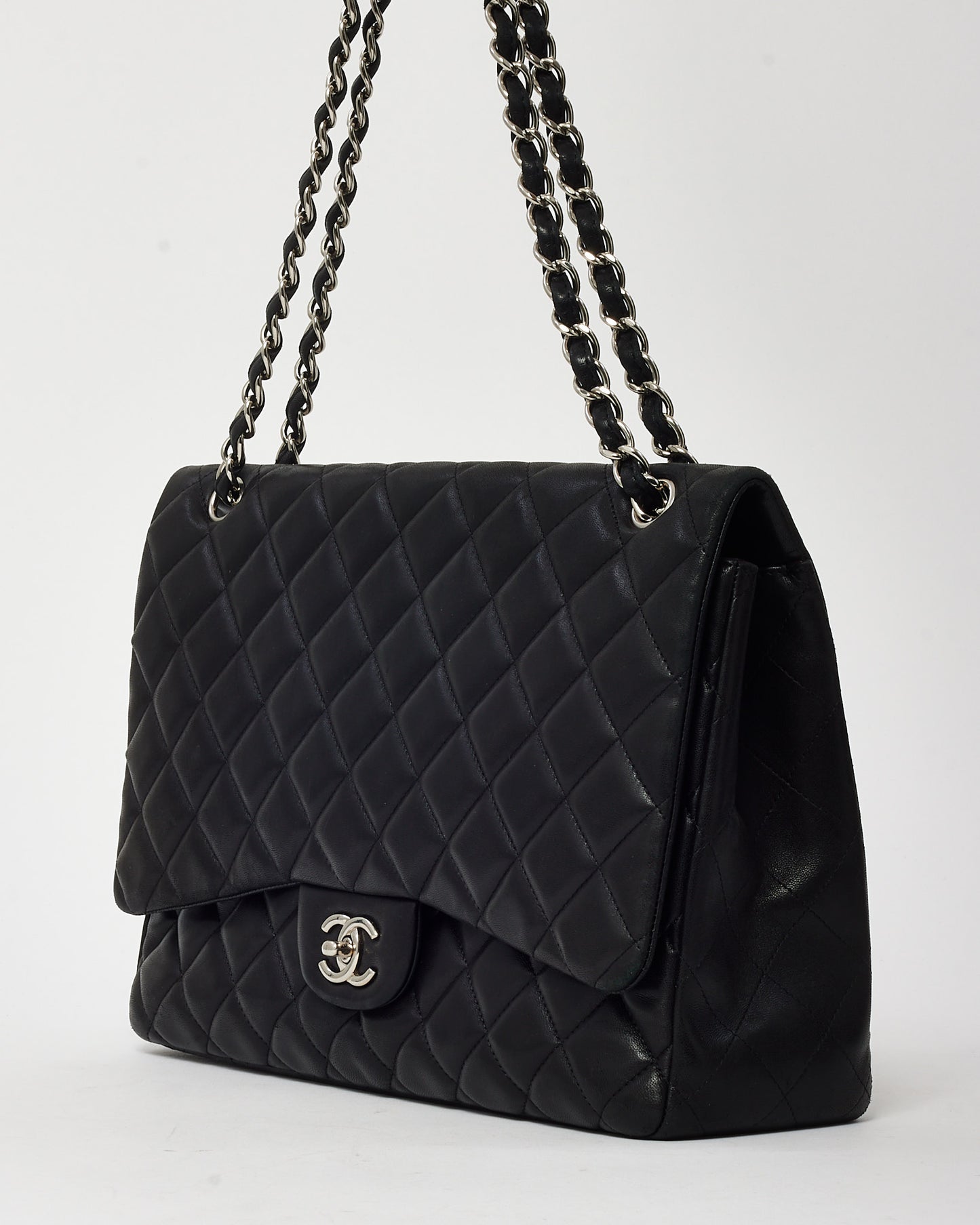 Chanel Black Quilted Lambskin Leather Maxi Single Flap Bag SHW