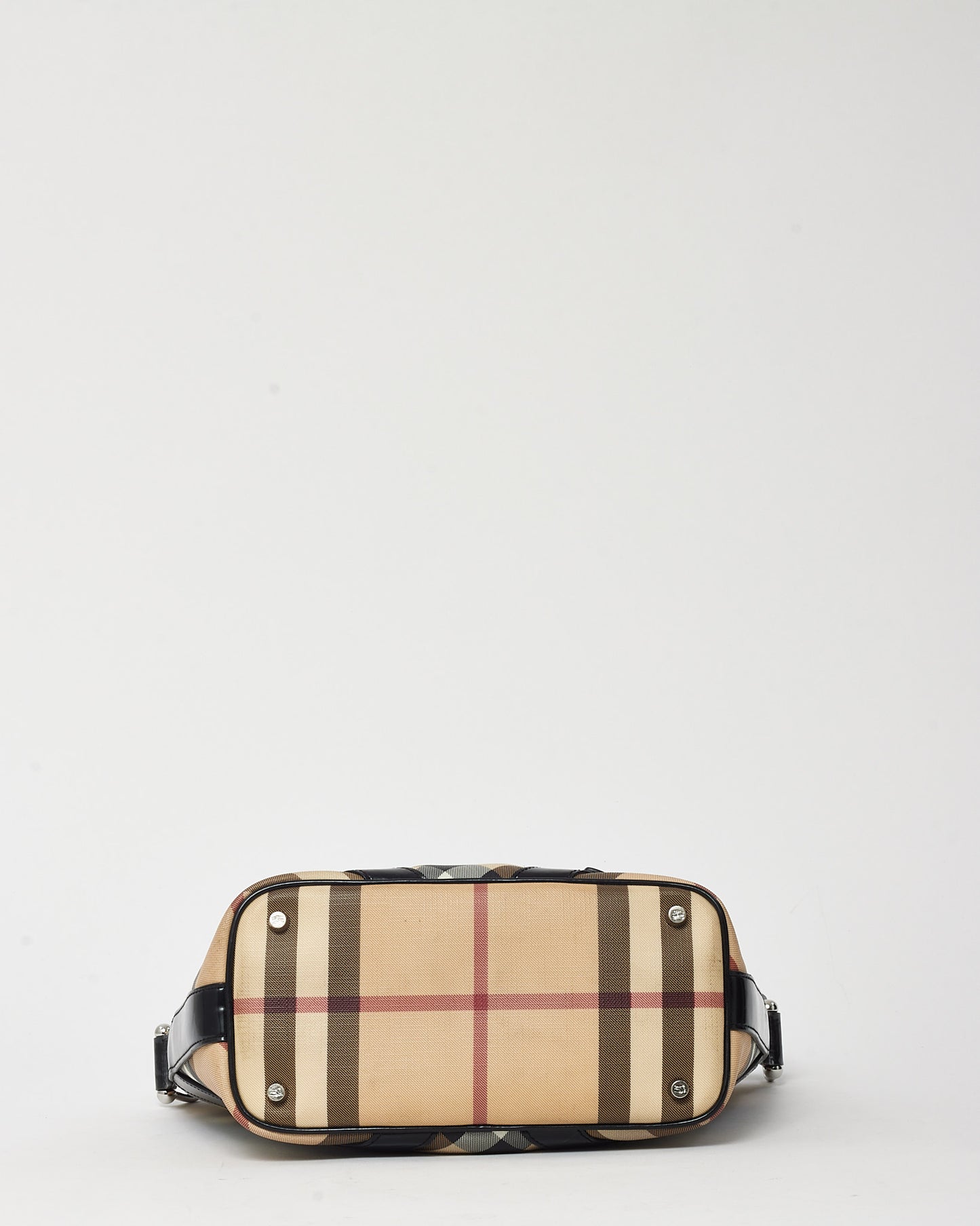 Burberry Black Patent Trim and Beige Nova Check Coated Canvas Buckle Shoulder Bag