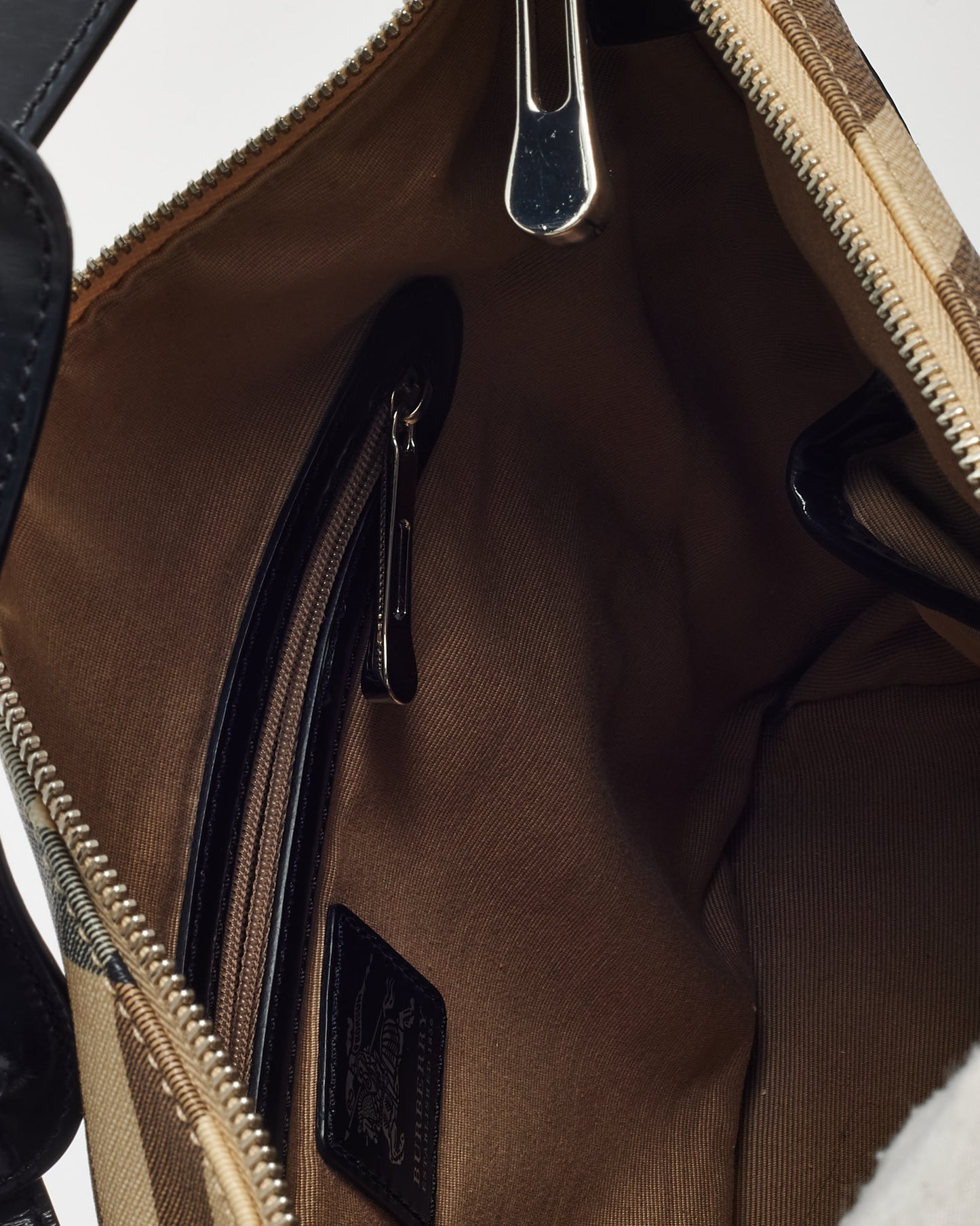 Burberry Black Patent Trim and Beige Nova Check Coated Canvas Buckle Shoulder Bag