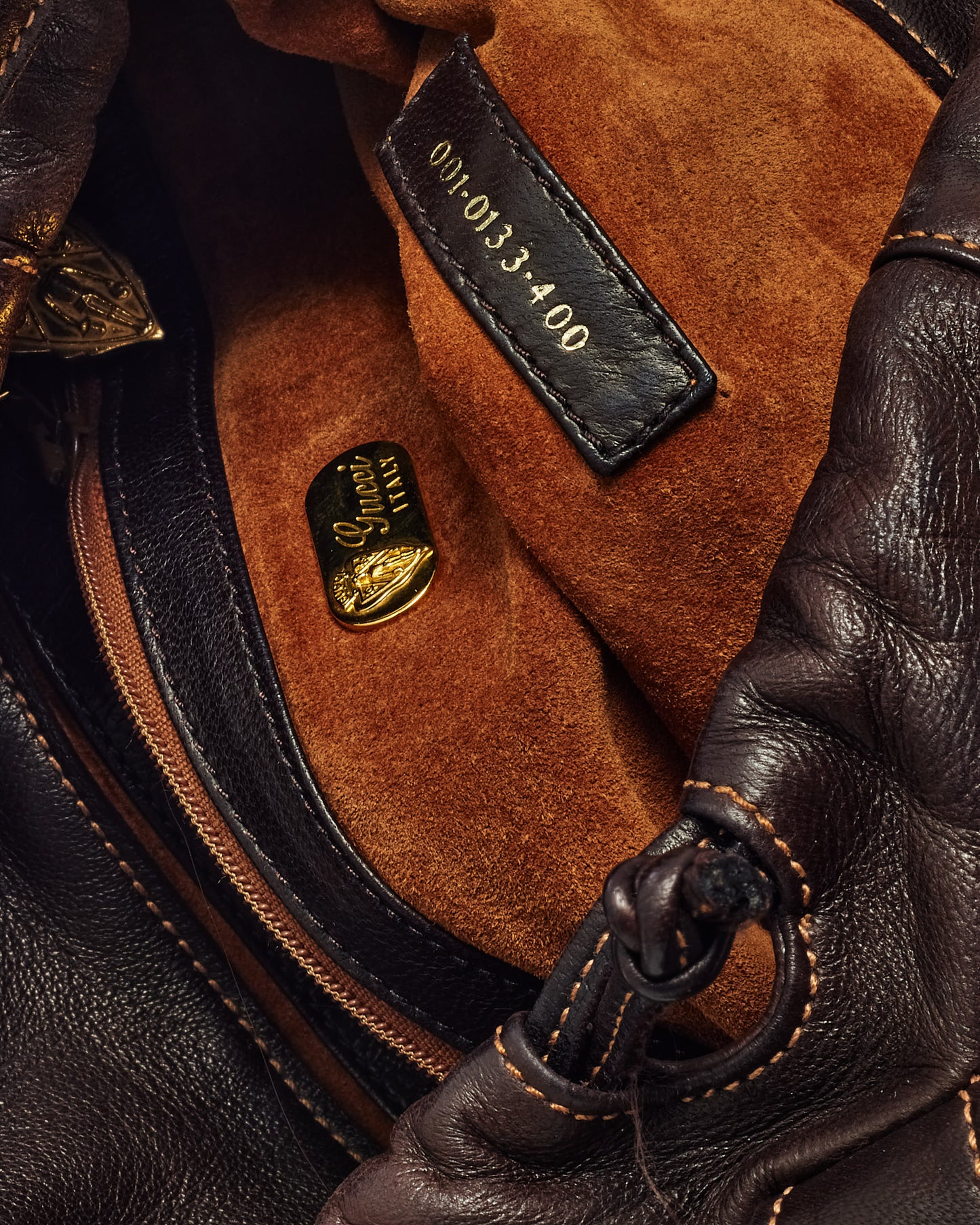 Gucci Vintage Brown Leather Large Drawstring Bucket Crossbody Bag