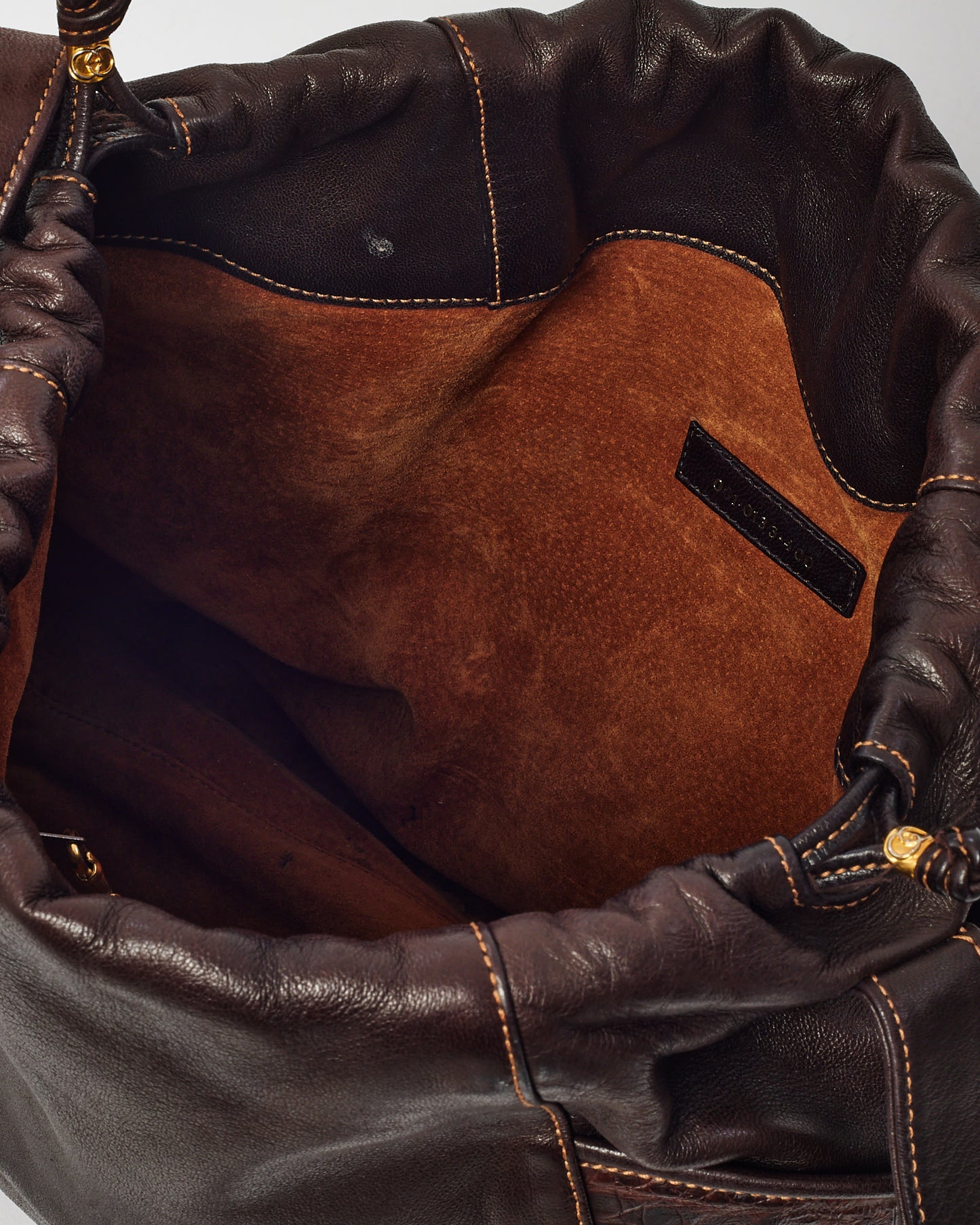 Gucci Vintage Brown Leather Large Drawstring Bucket Crossbody Bag