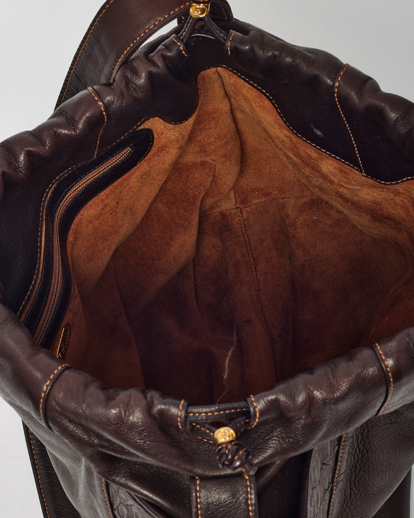 Gucci Vintage Brown Leather Large Drawstring Bucket Crossbody Bag