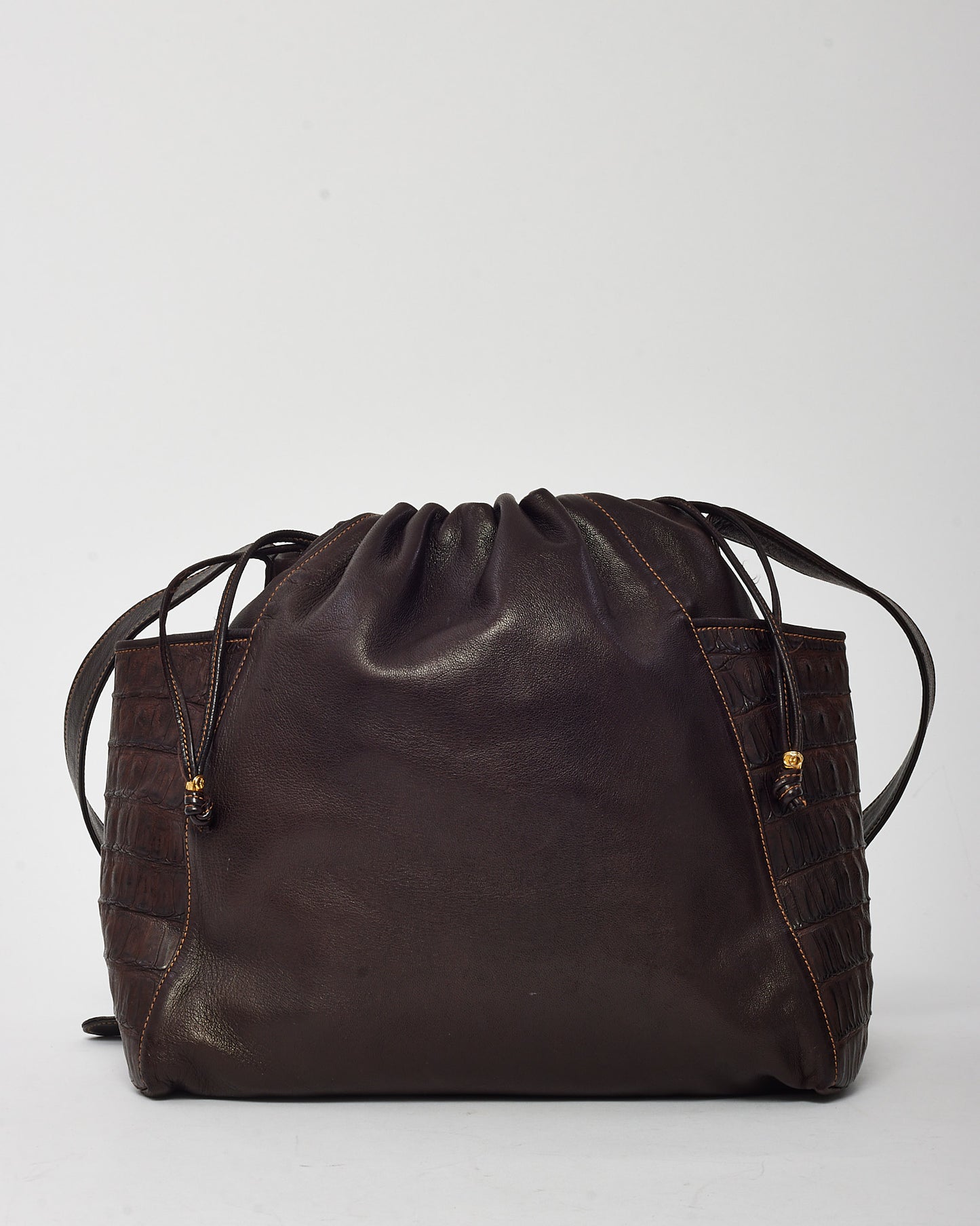 Gucci Vintage Brown Leather Large Drawstring Bucket Crossbody Bag