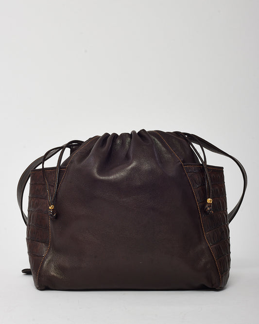 Gucci Vintage Brown Leather Large Drawstring Bucket Crossbody Bag