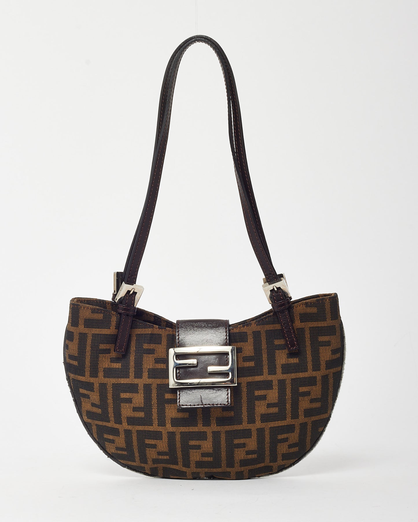 Fendi Vintage Brown Tobacco FF Zucca Print Canvas Half Moon Shoulder Bag