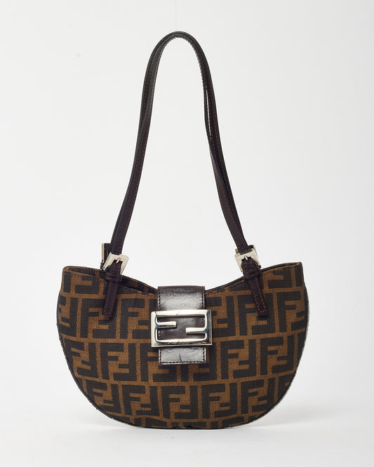 Fendi Vintage Brown Tobacco FF Zucca Print Canvas Half Moon Shoulder Bag