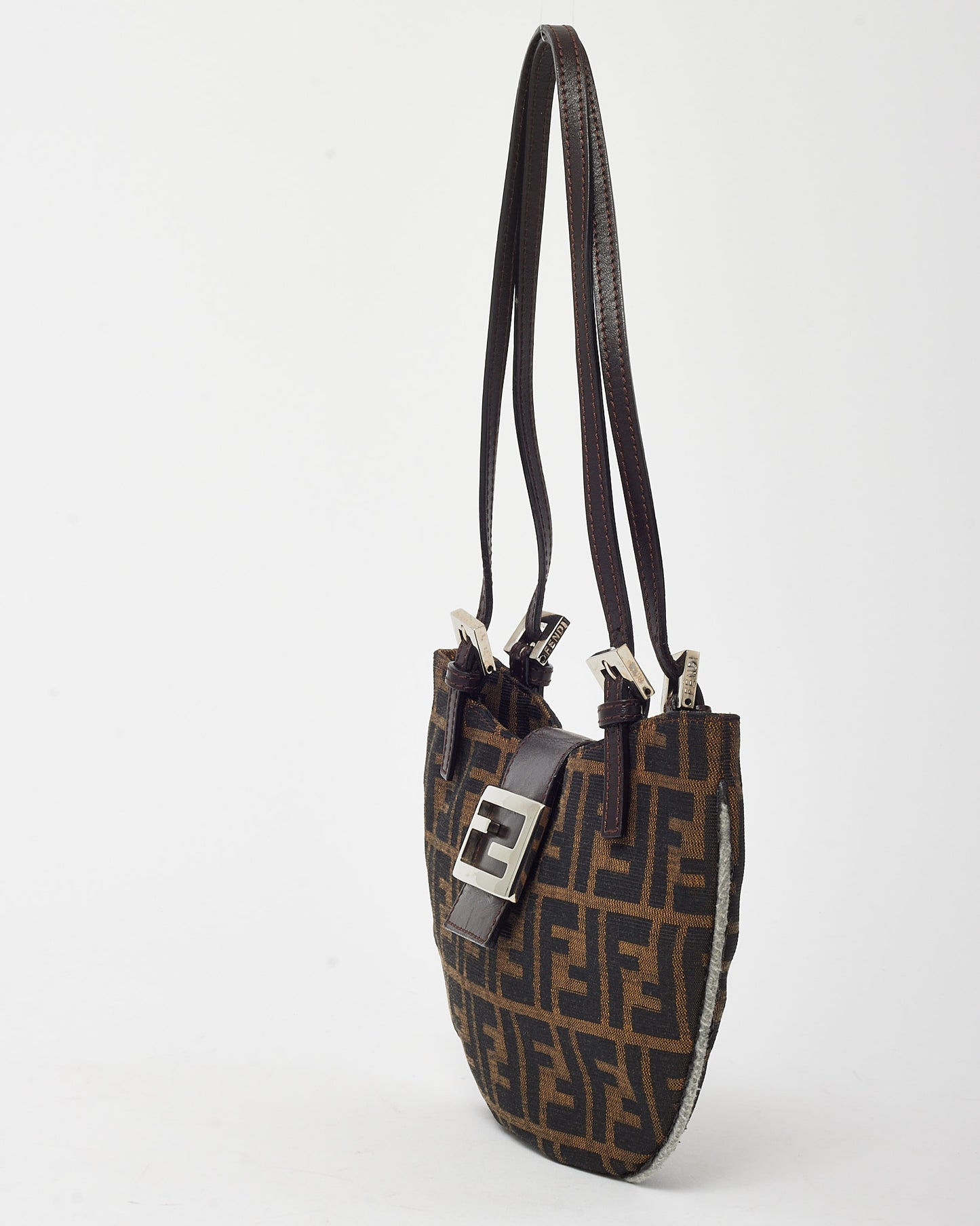 Fendi Vintage Brown Tobacco FF Zucca Print Canvas Half Moon Shoulder Bag