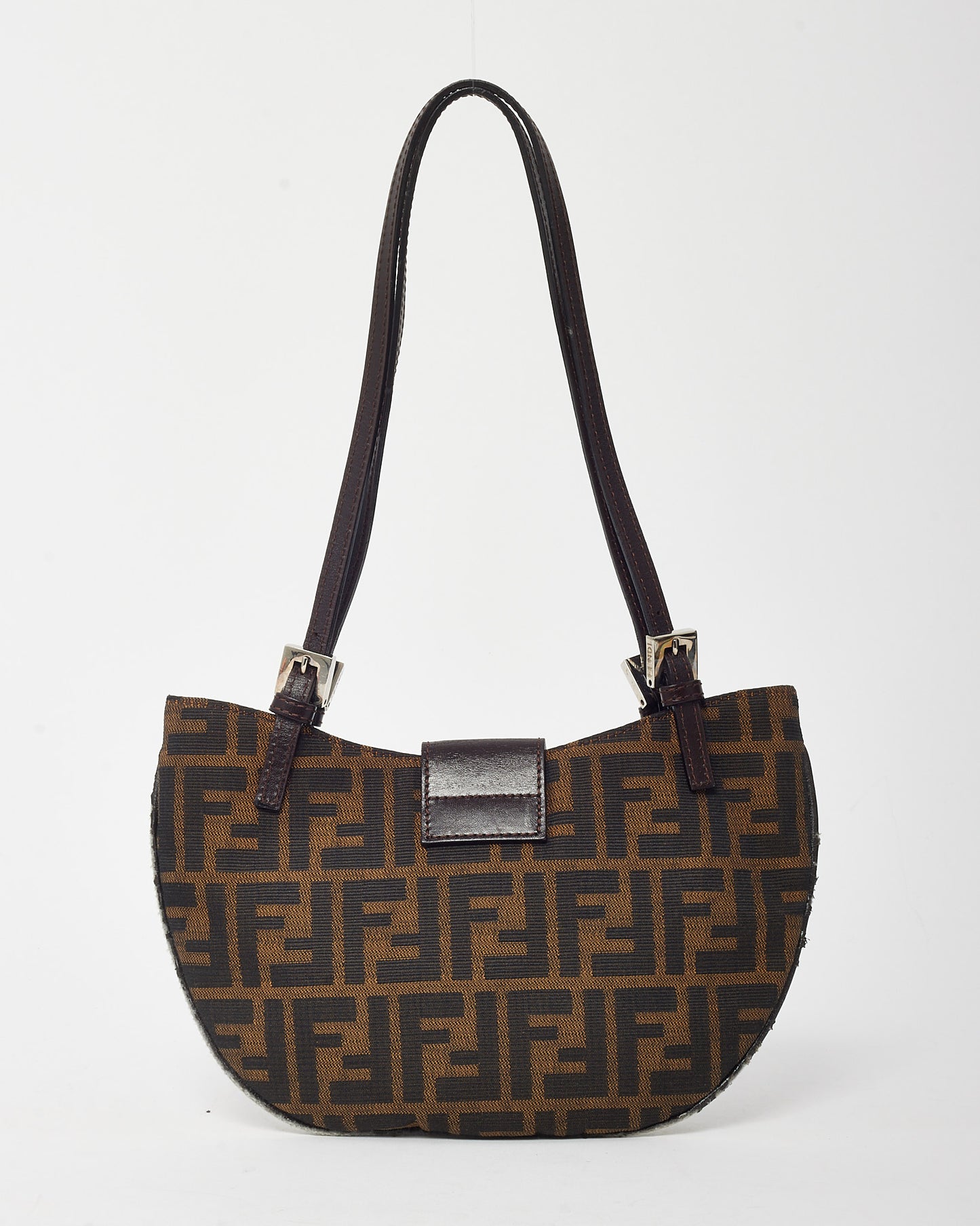 Fendi Vintage Brown Tobacco FF Zucca Print Canvas Half Moon Shoulder Bag