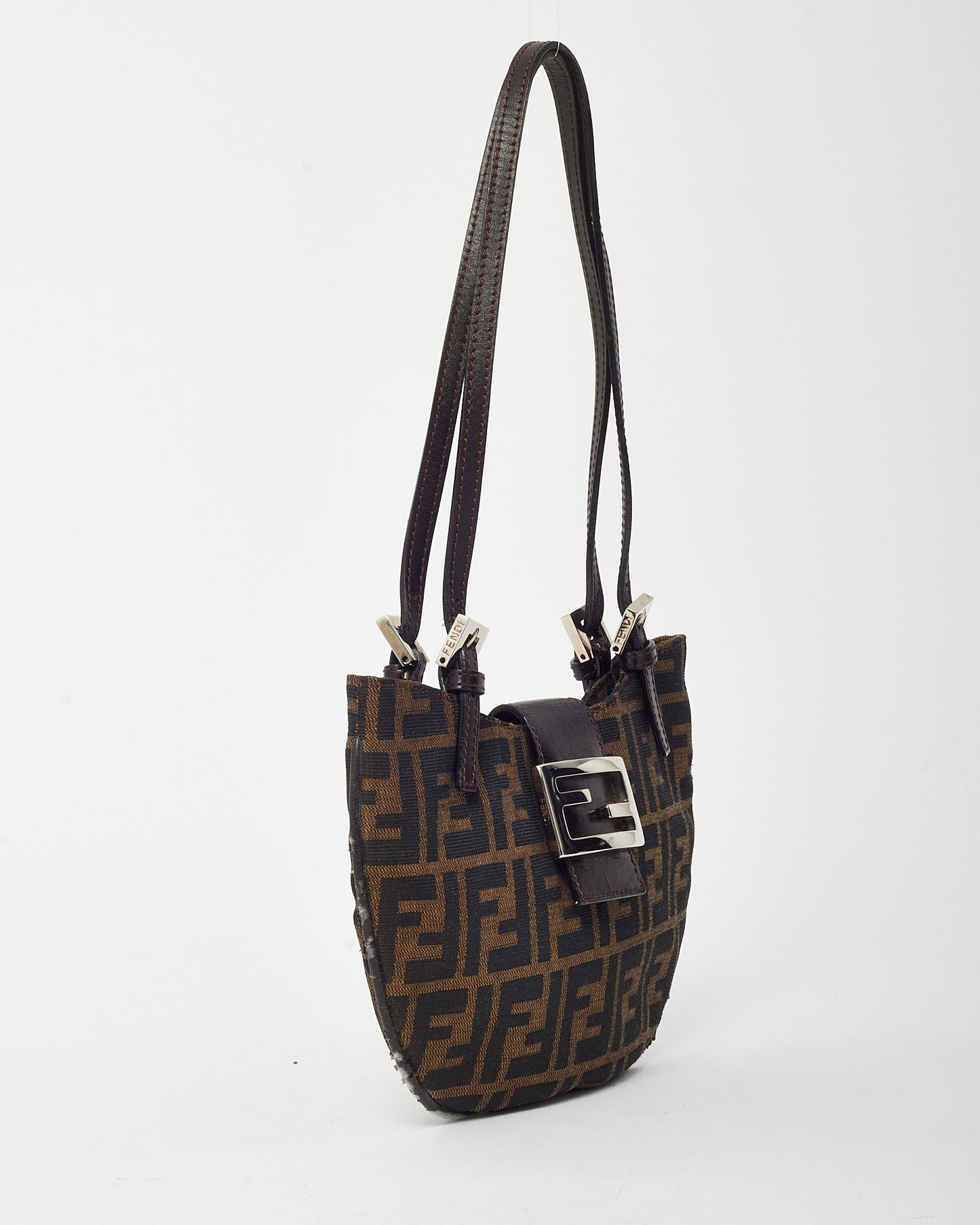 Fendi Vintage Brown Tobacco FF Zucca Print Canvas Half Moon Shoulder Bag