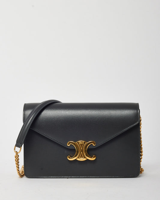 Celine Grey Shiny Calfskin Leather Margo WOC Wallet on Chain Crossbody Bag