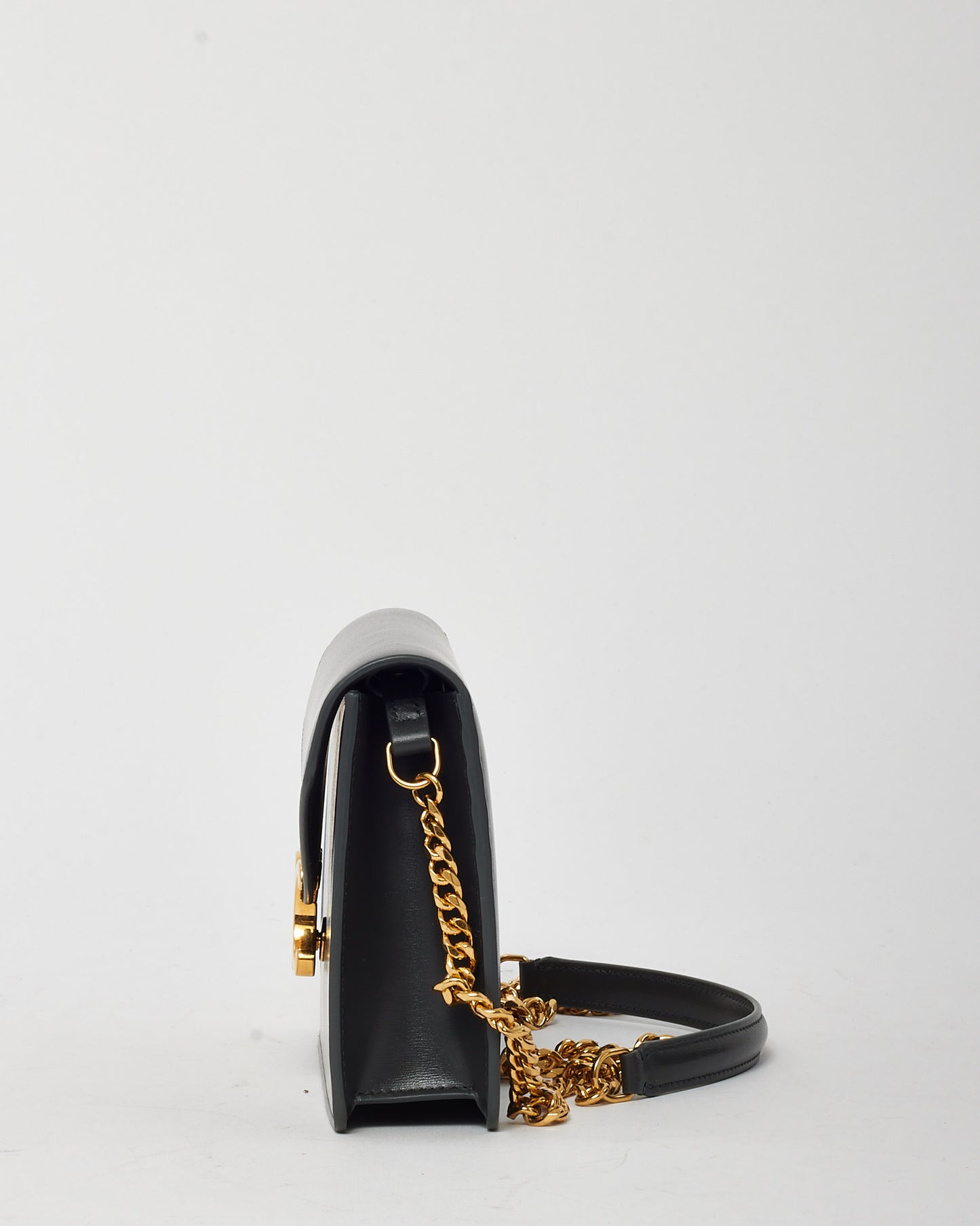 Celine Grey Shiny Calfskin Leather Margo WOC Wallet on Chain Crossbody Bag