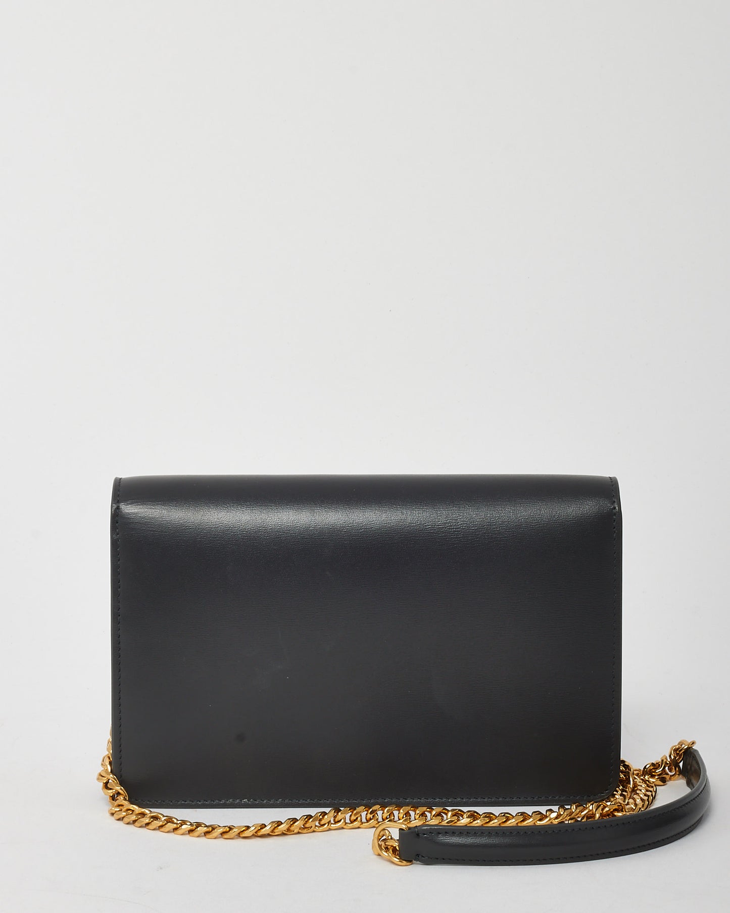 Celine Grey Shiny Calfskin Leather Margo WOC Wallet on Chain Crossbody Bag