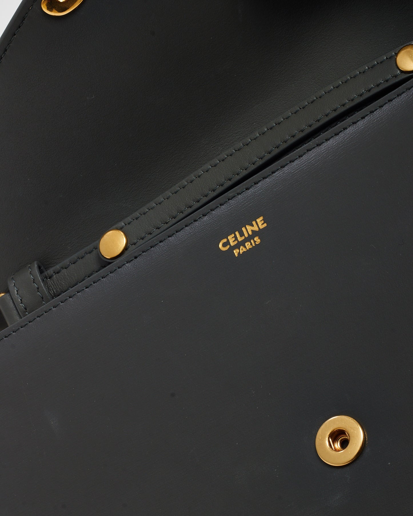 Celine Grey Shiny Calfskin Leather Margo WOC Wallet on Chain Crossbody Bag