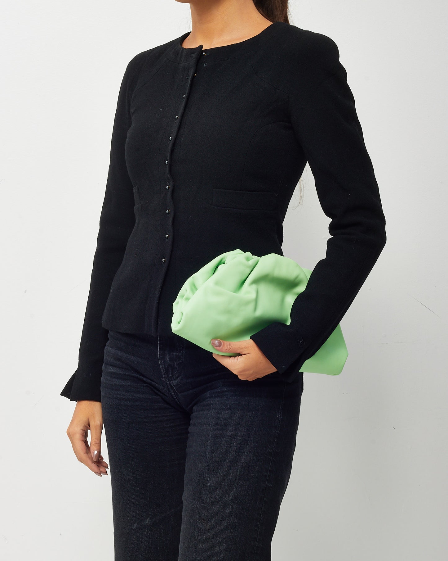 Bottega Veneta Mint Green Leather The Pouch Clutch Bag