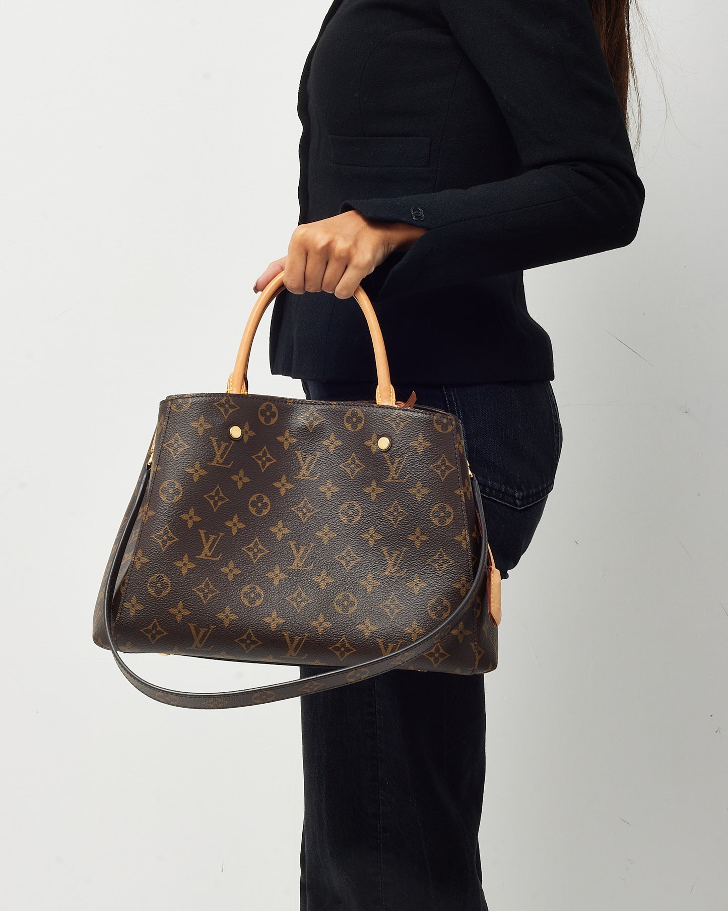 Louis Vuitton Monogram Coated Canvas Montaigne MM Tote with Strap